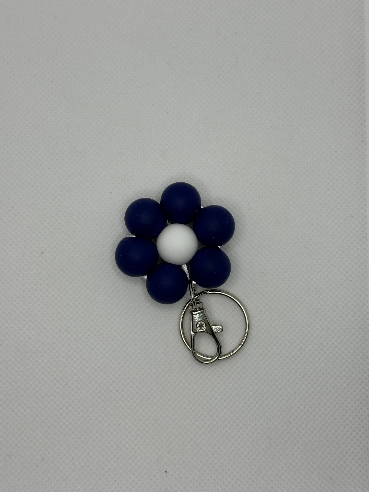 Navy Blue And White Flower Keychain