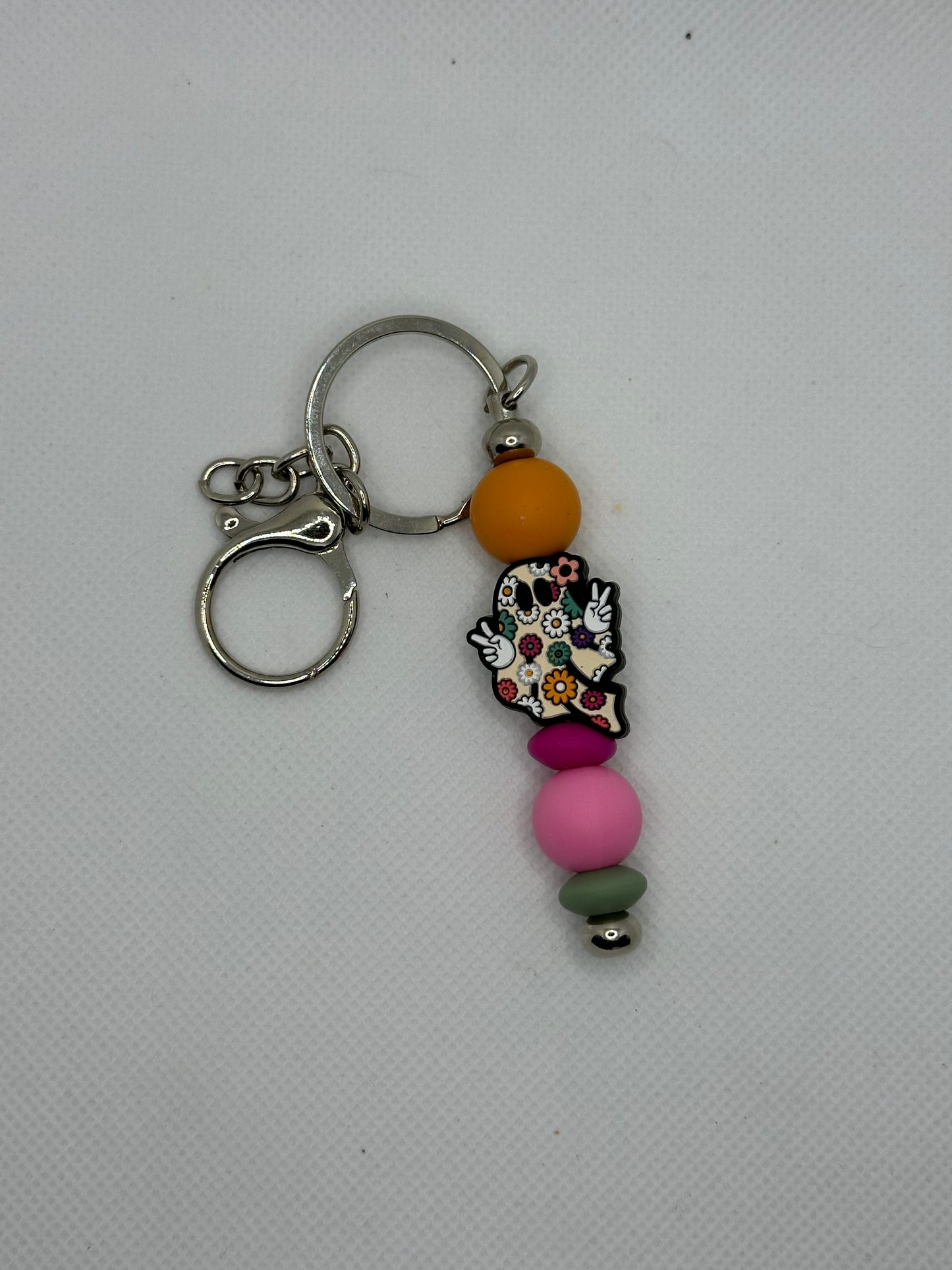 Groovy Ghost Silver Metal Keychain