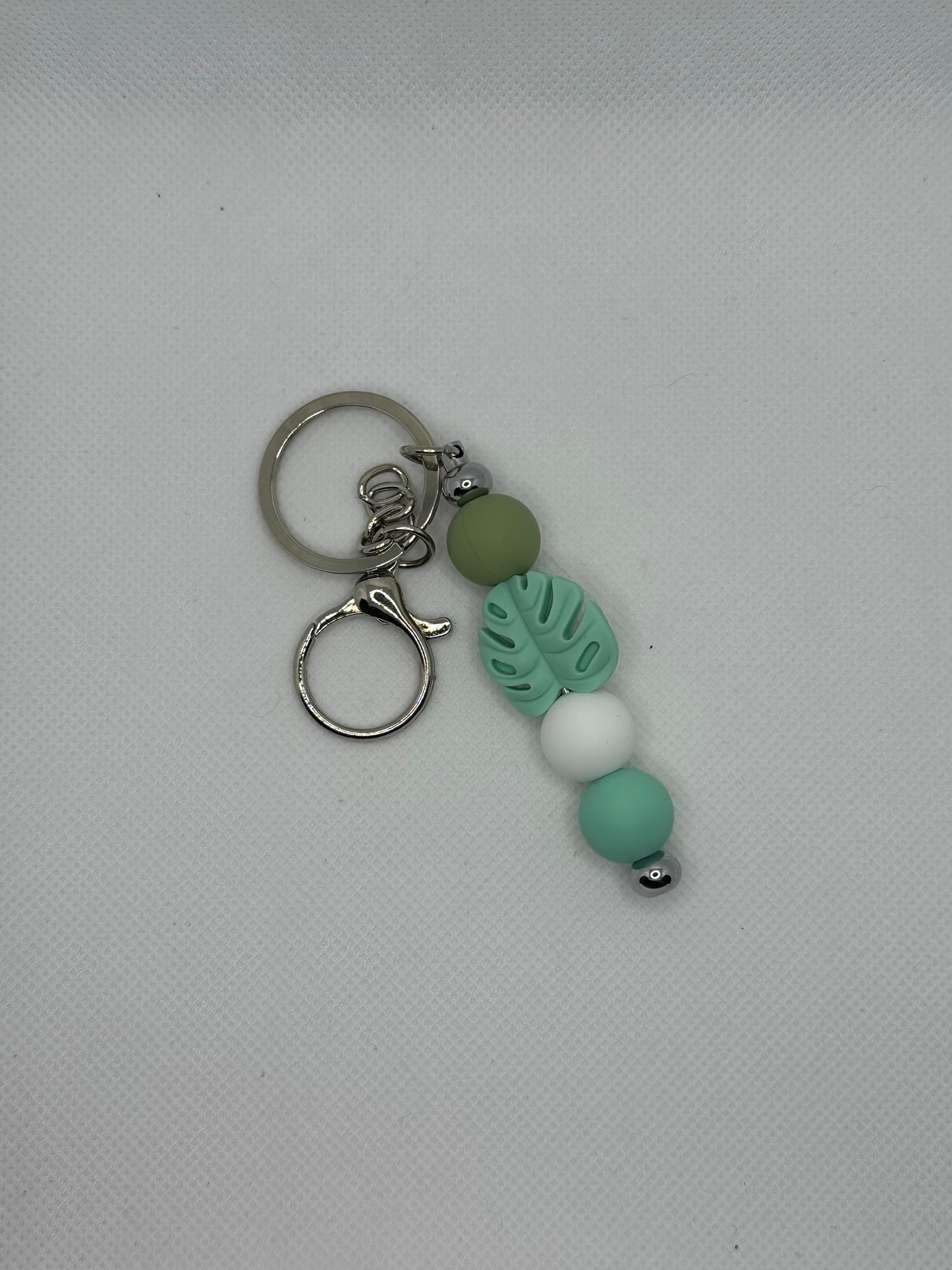 Mint Monstera Silver Metal Keychain