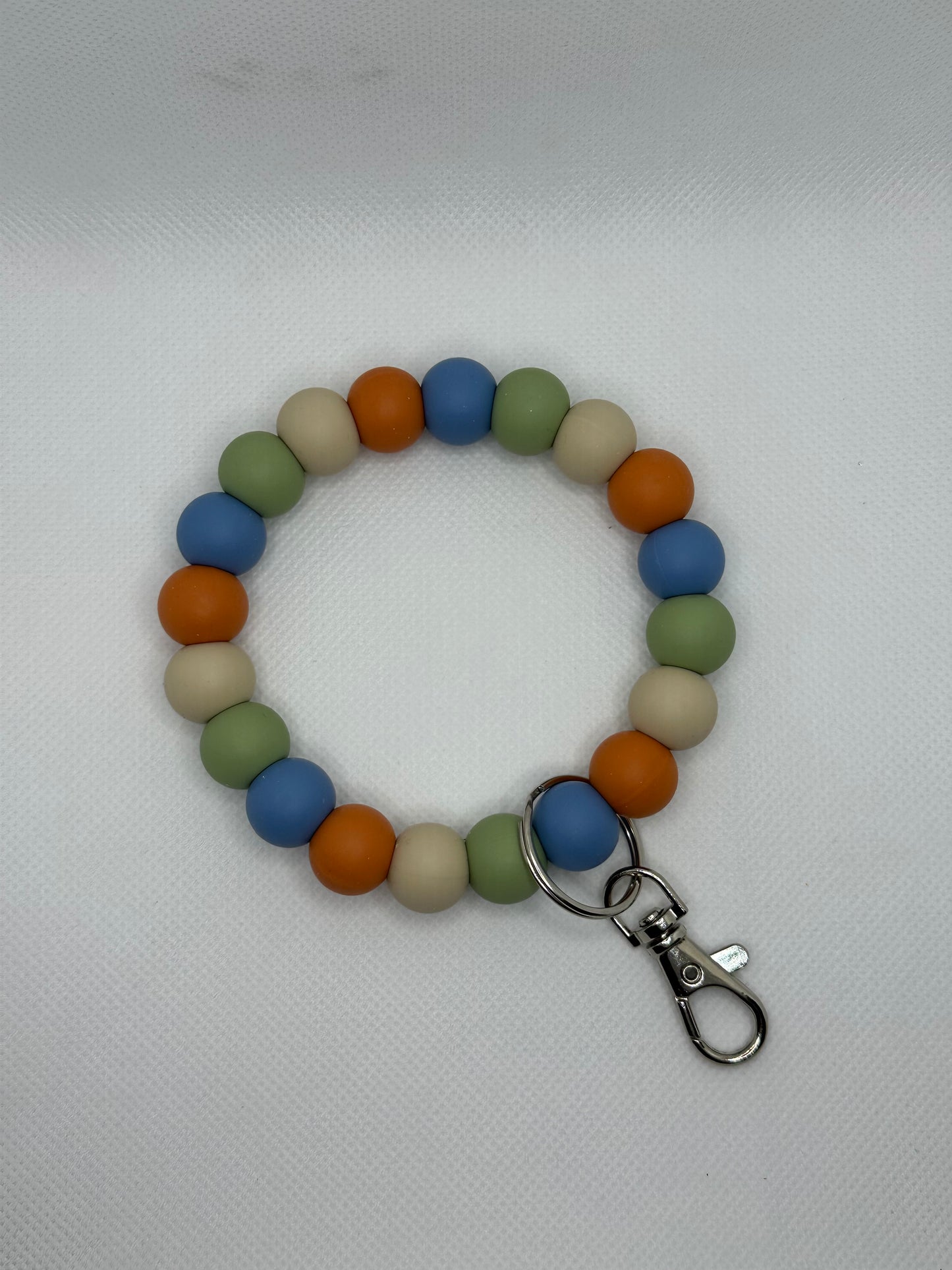 Sage Slate Blue Burnt Orange And Beige Oversized Silicone Bead Wristlet