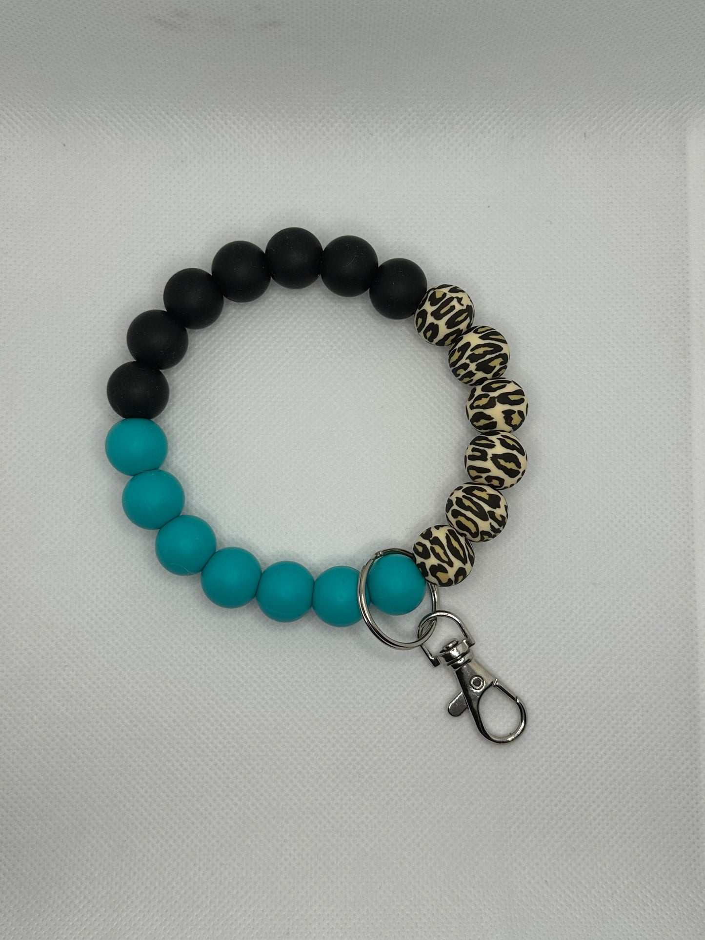 Leopard Teal And Black Oversized Silicone Bead Wristlet