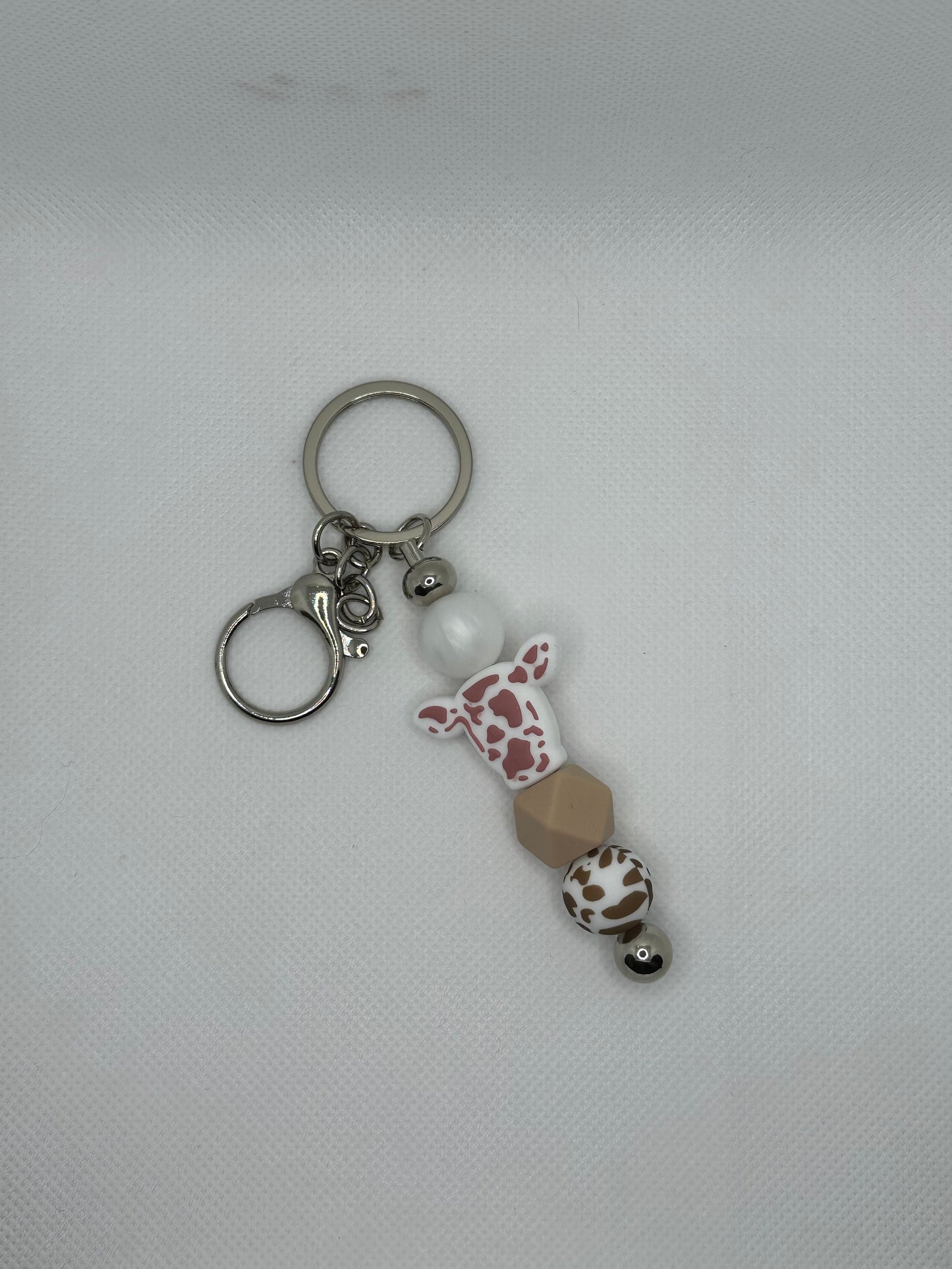 Brown Cow Head Silver Metal Keychain