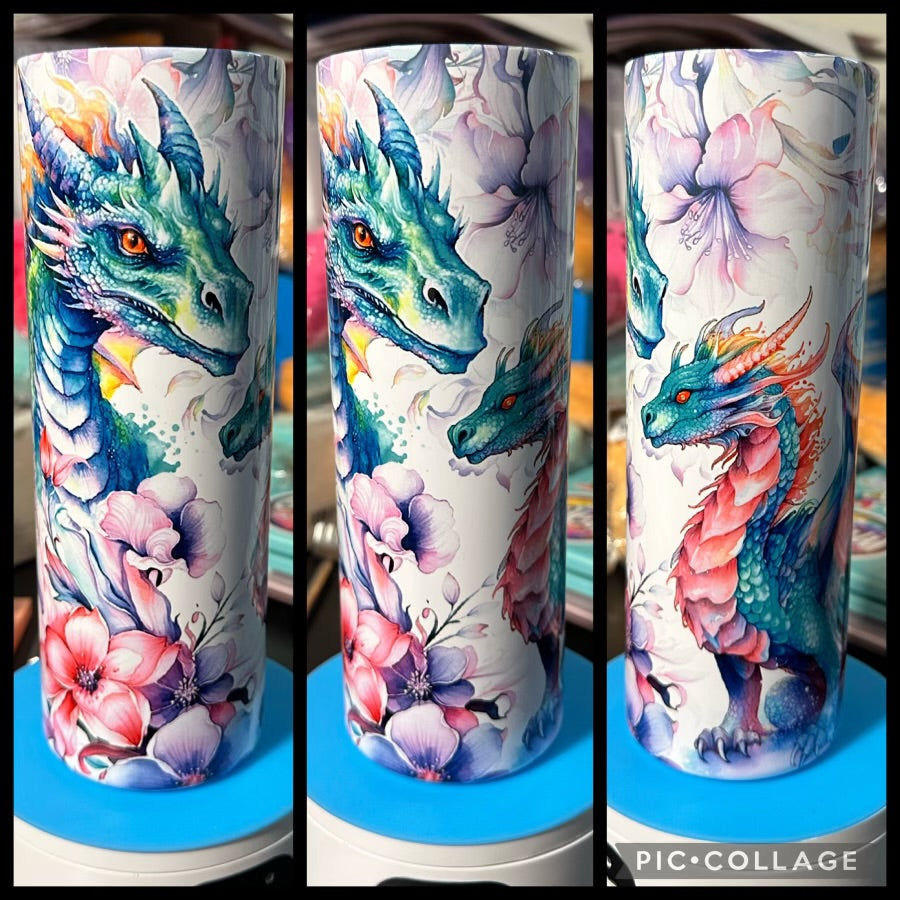 Colorful Floral Dragons 20oz Glossy Sublimation Tumbler