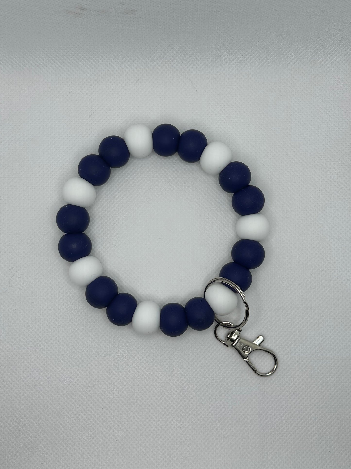 Navy Blue And White Oversized Silicone Bead Wristlet