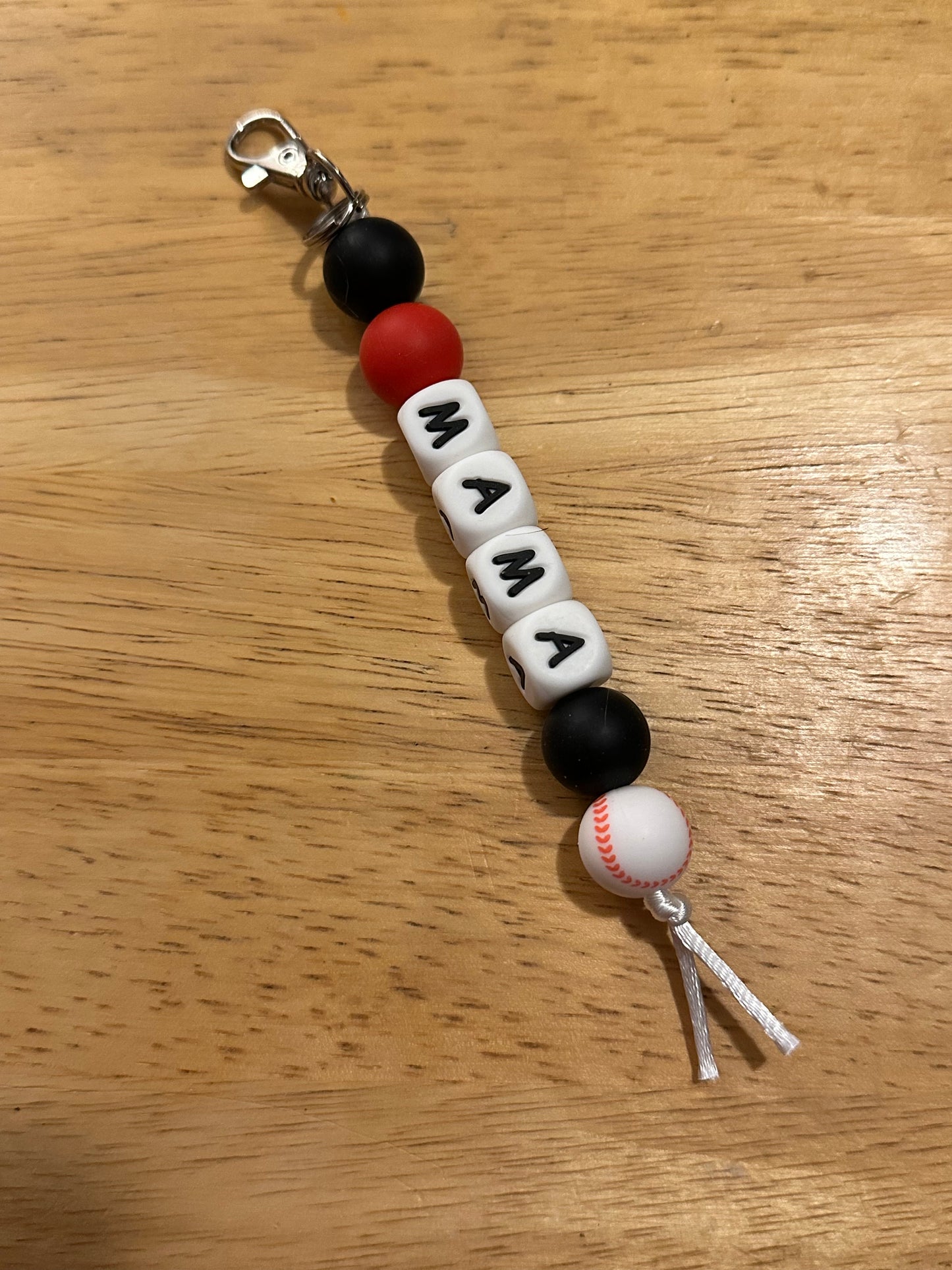 Baseball Mama Large Silicone Bead Keychain