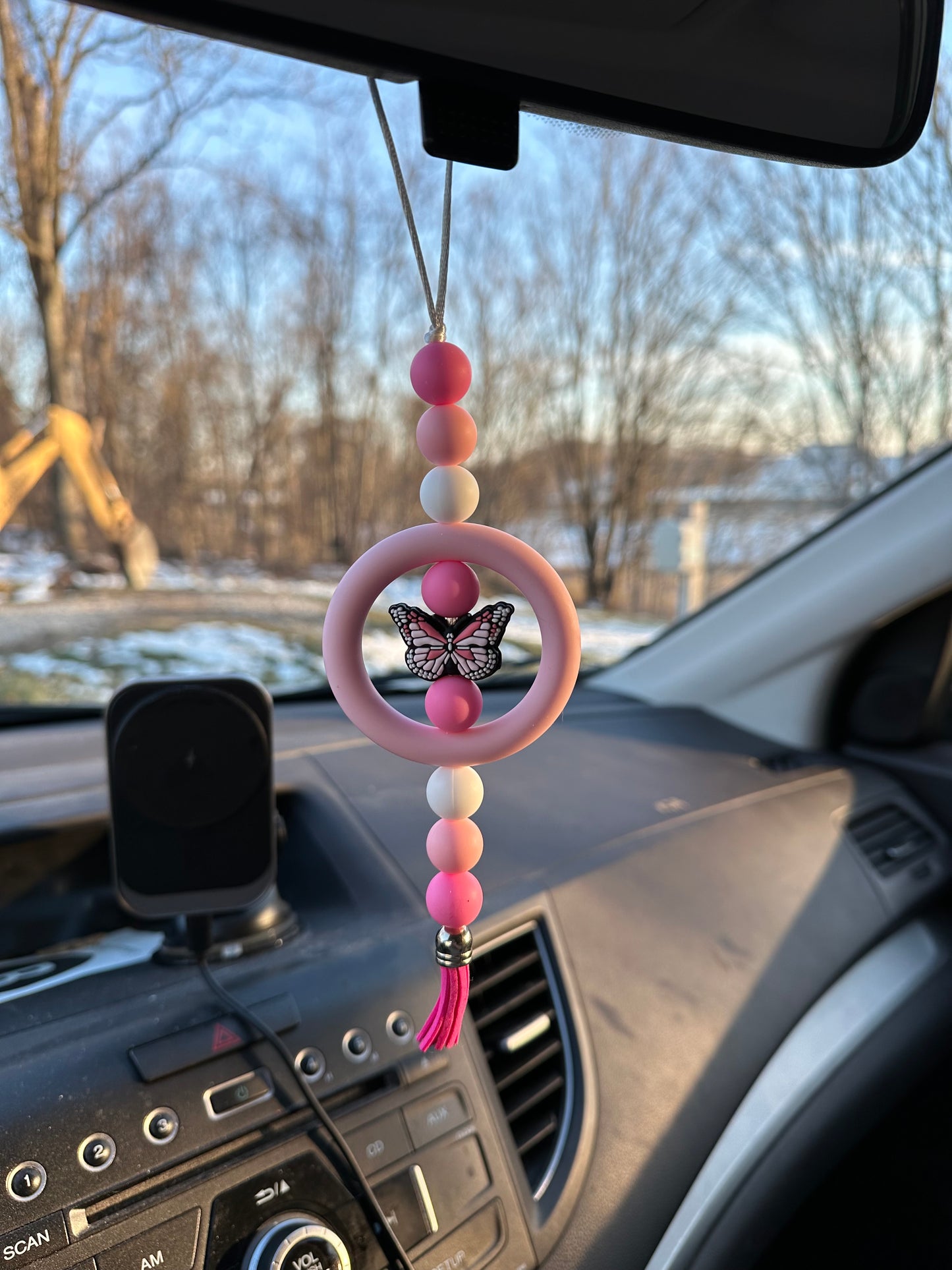 Pink Butterfly Silicone Beaded Car Charm