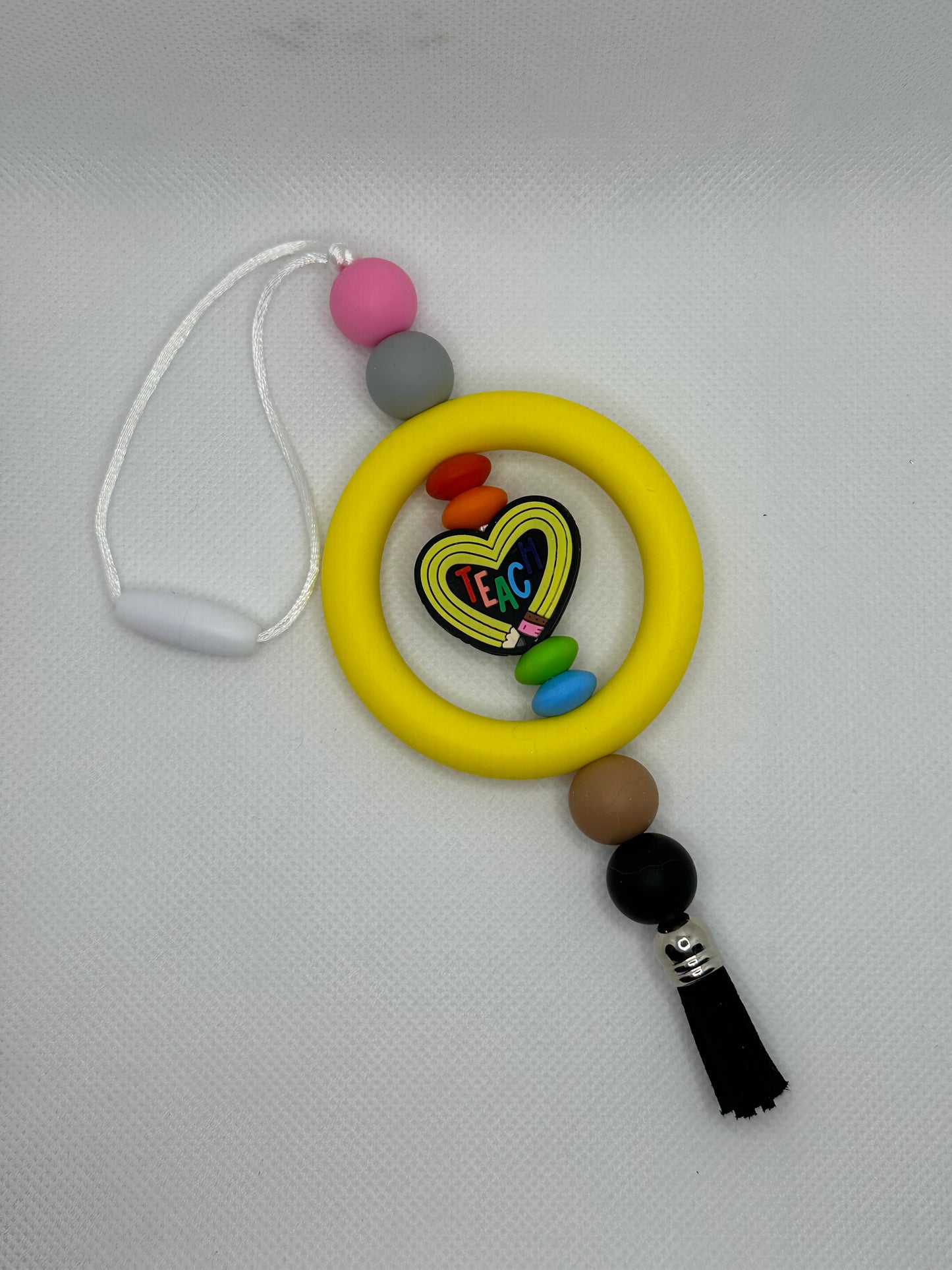 Teach Pencil Heart Silicone Beaded Car Charm