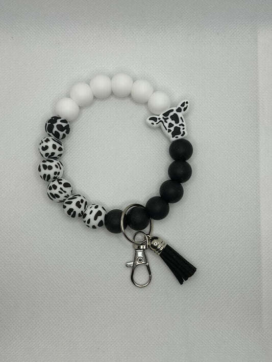 Black And White Cow Oversized Silicone Bead Wristlet