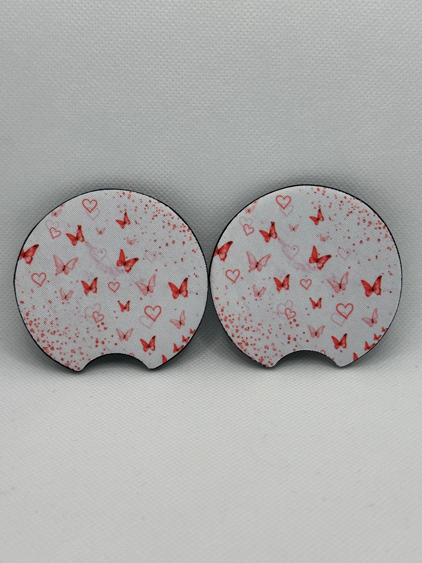 Pink Butterflies And Hearts Valentine’s Day Car Coasters