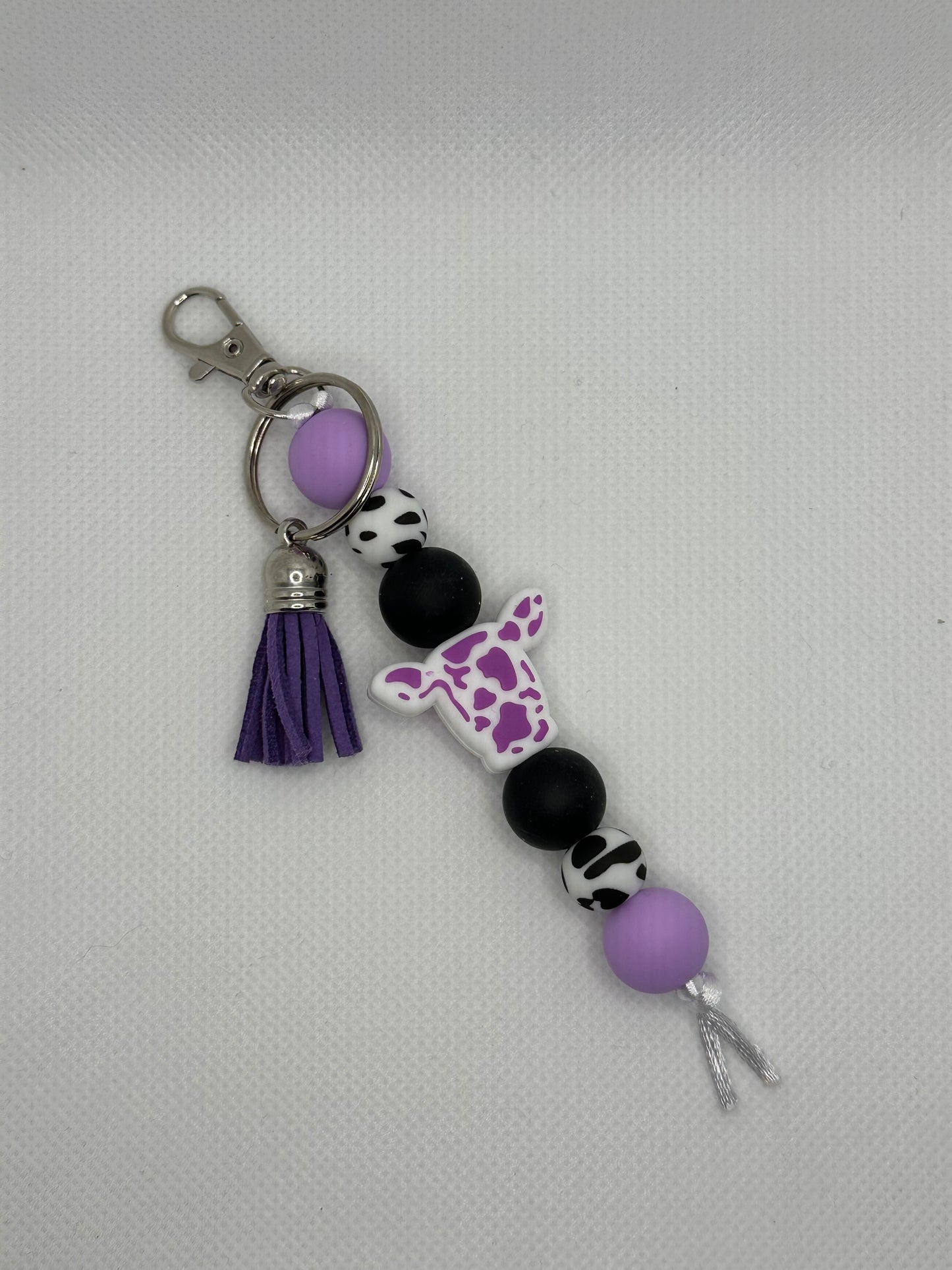 Purple Cow Large Silicone Bead Keychain