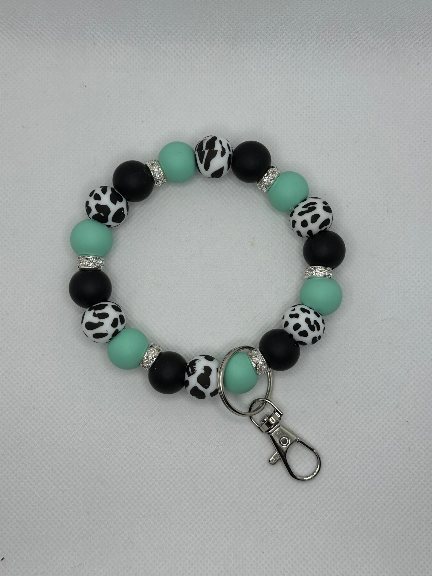 Mint and Black Cow Bling Oversized Silicone Bead Wristlet