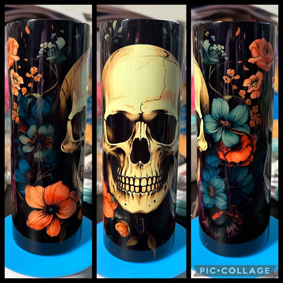 Skull And Flowers Dark 20oz Glossy Sublimation Tumbler