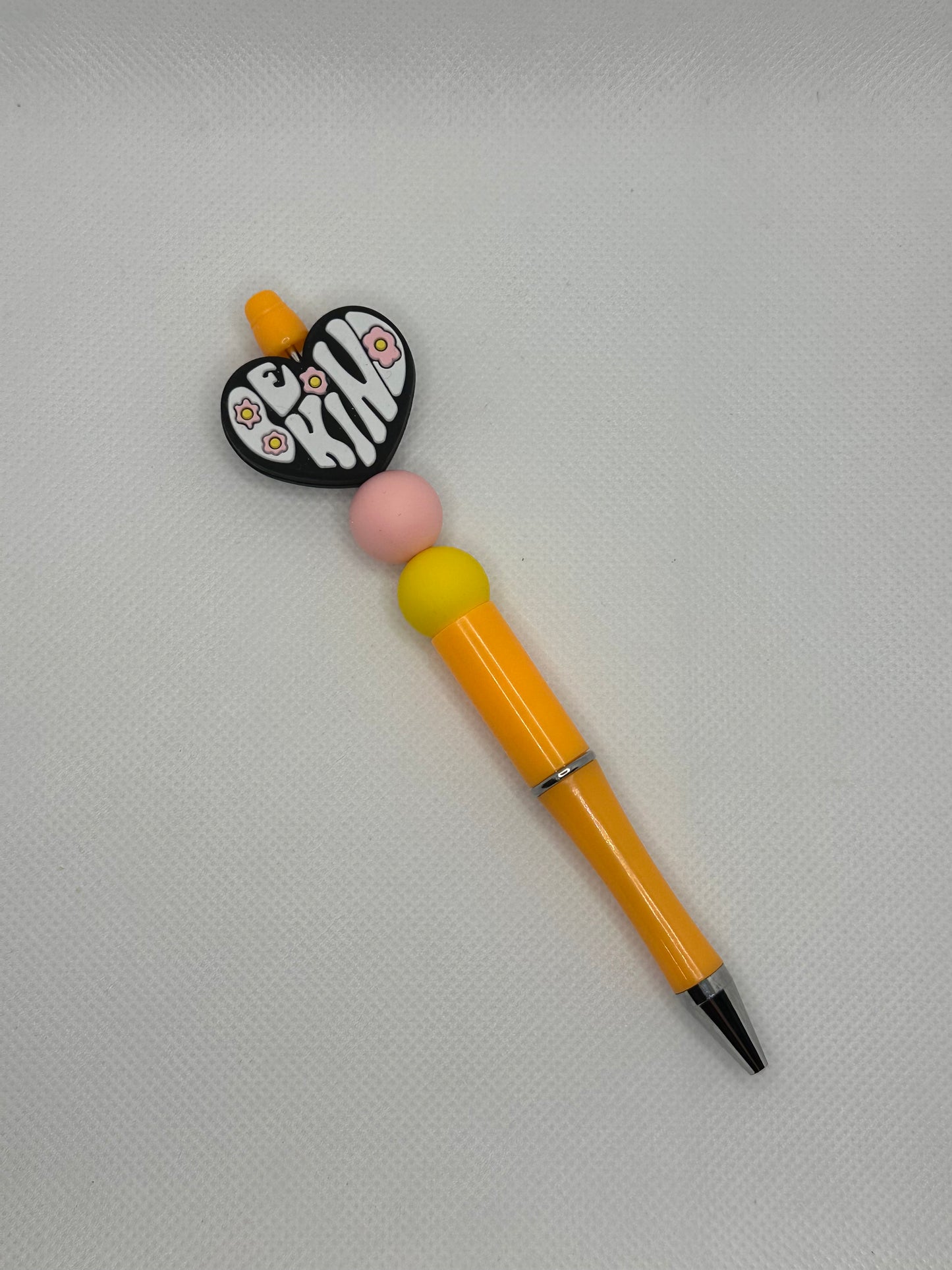 Be Kind Black Heart Flower Orange Silicone Beaded Pen