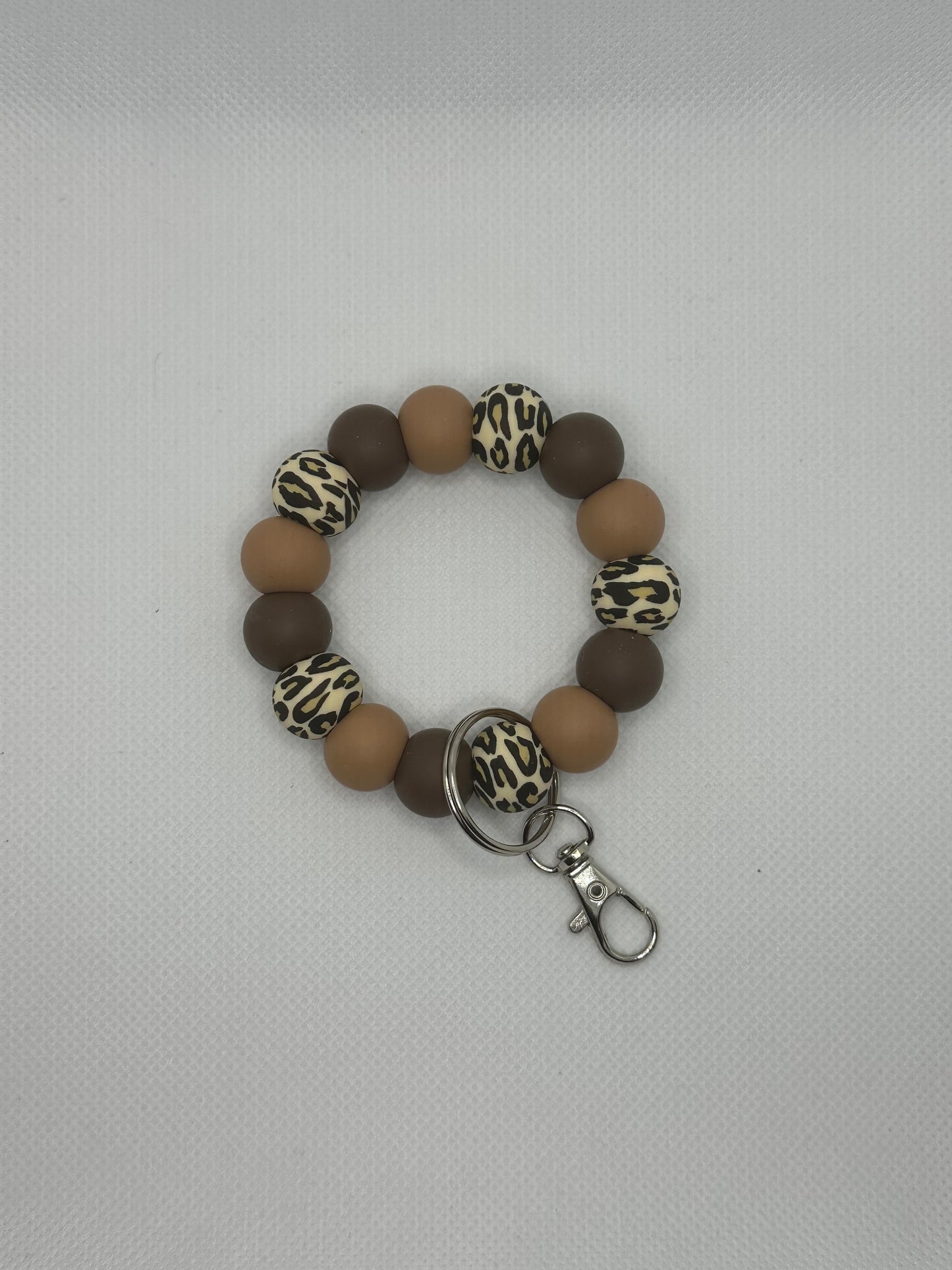 Neutral Brown Leopard Silicone Beaded Mini Wristlet