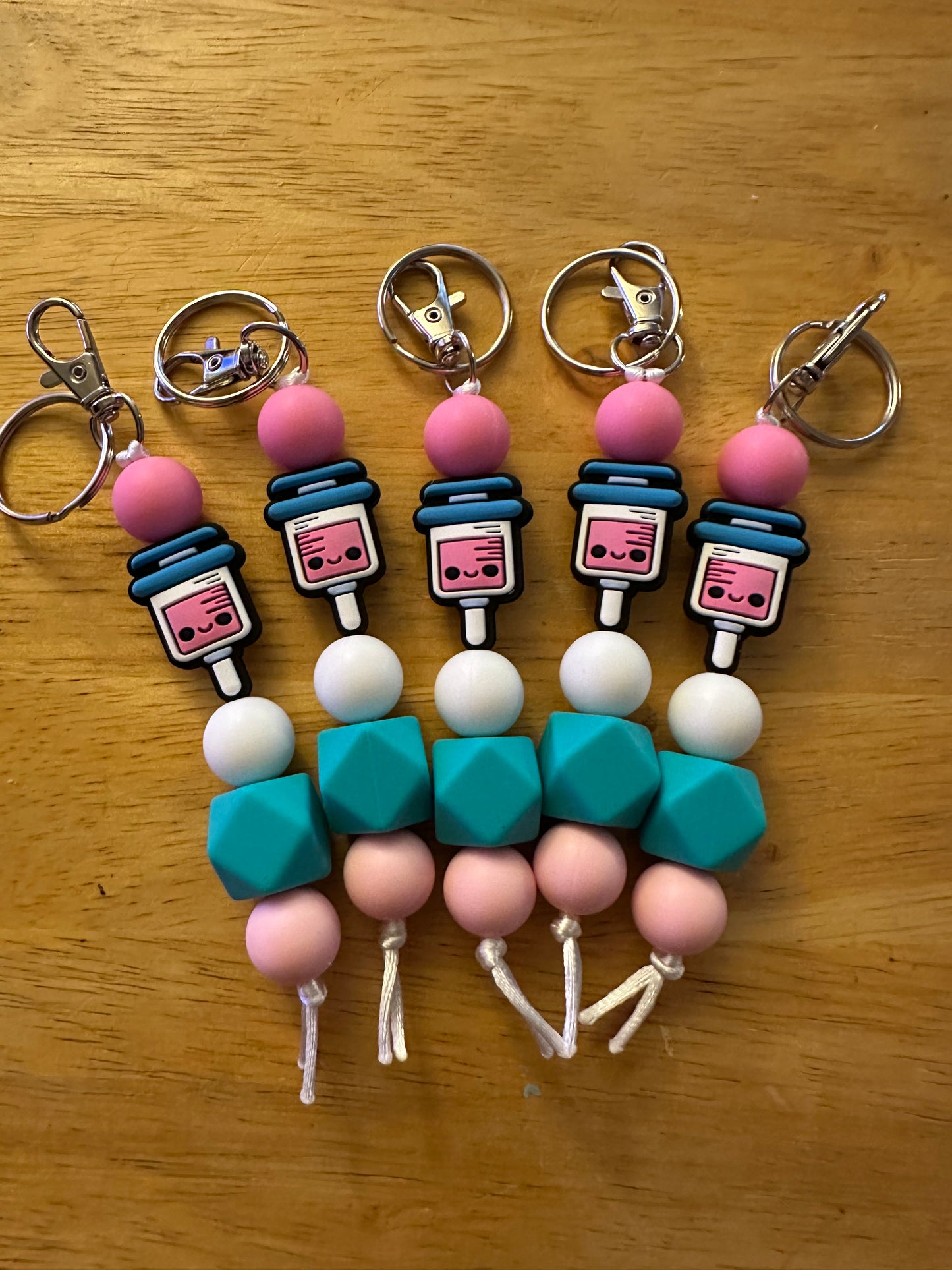 Nurse Syringe Small Silicone Bead Keychain