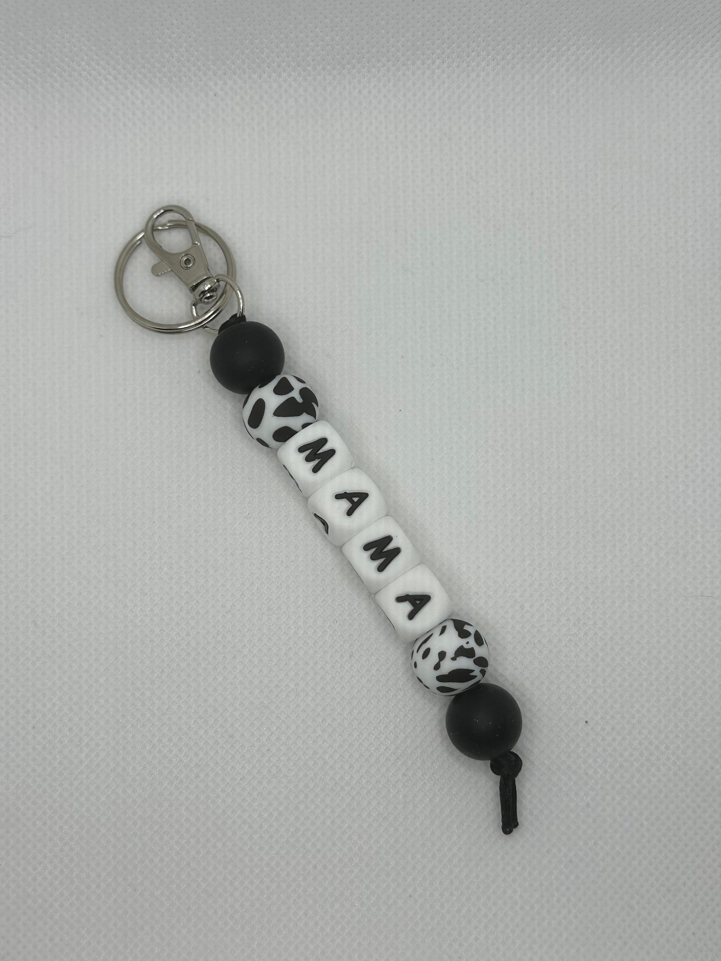 Black Cow Mama Large Silicone Bead Keychain