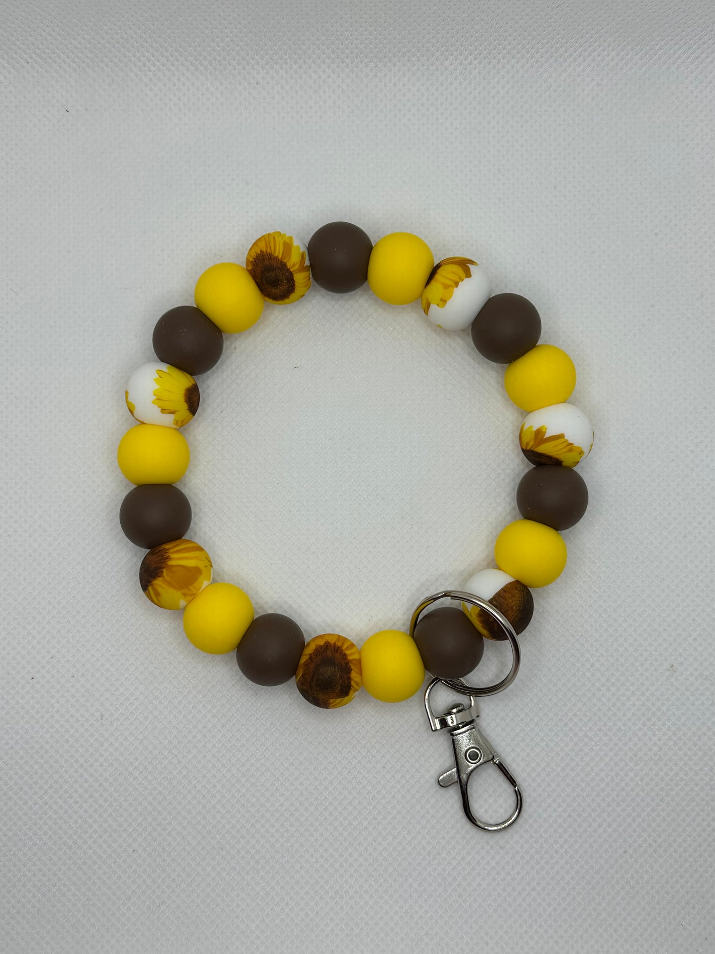 White Sunflower Patterned Sunflower Oversized Silicone Bead Wristlet