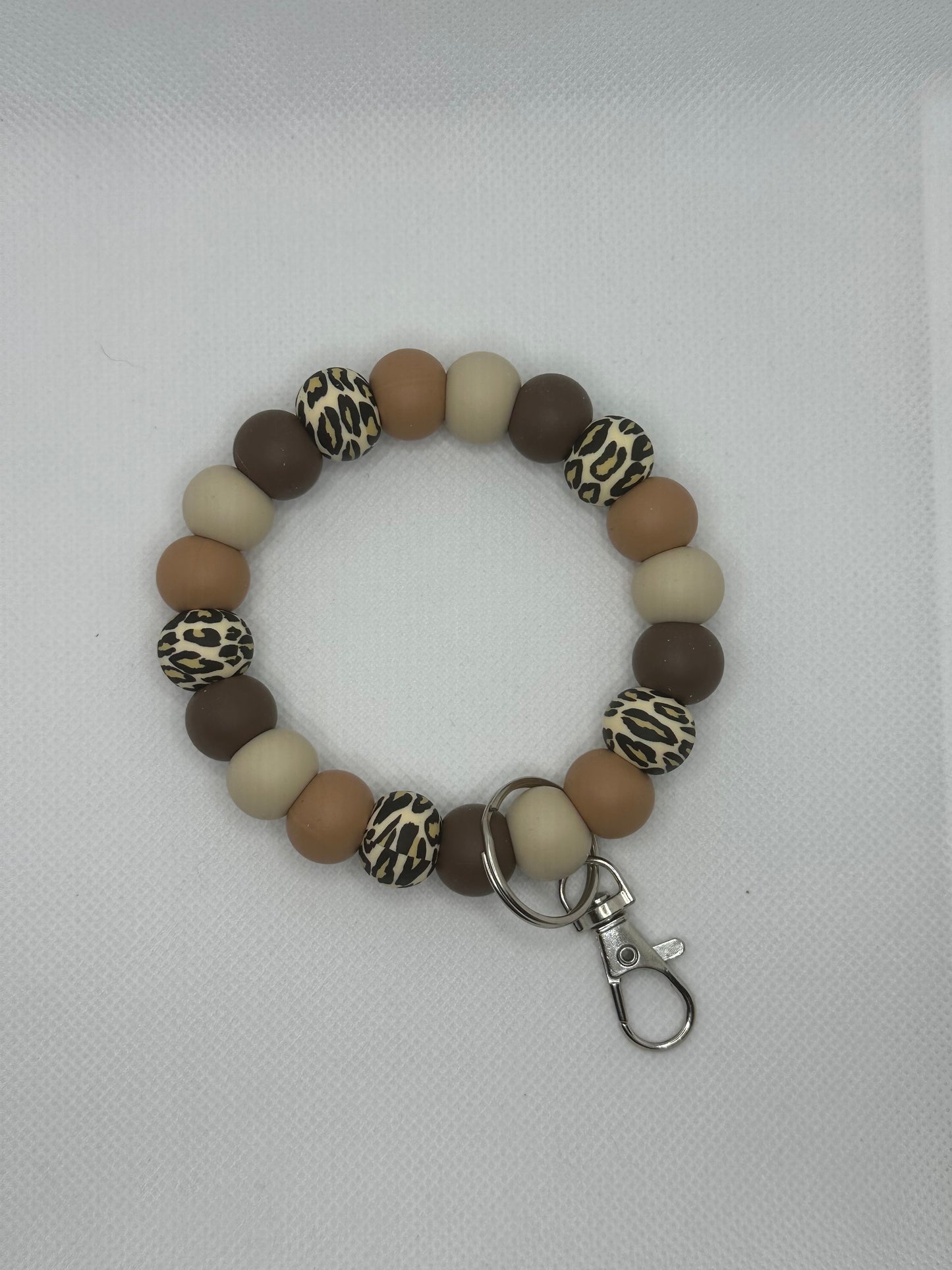 Leopard Neutral Browns Oversized Silicone Bead Wristlet