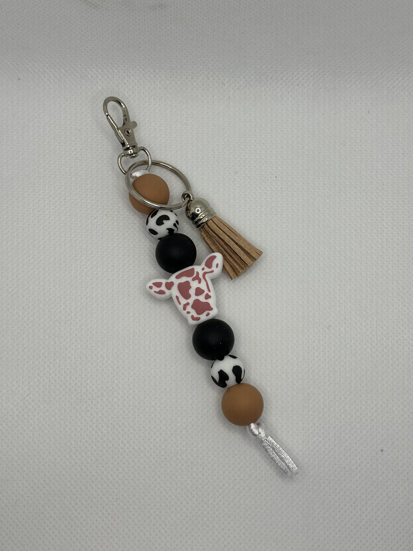 Brown Cow Large Silicone Bead Keychain