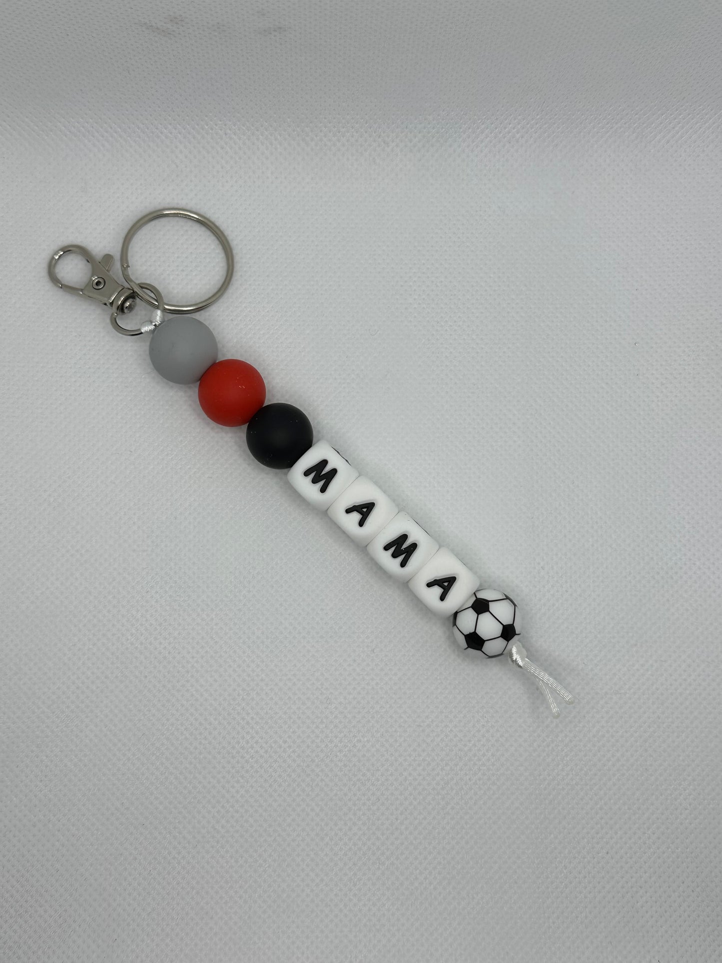 Soccer Mama Red Grey And Black Large Silicone Bead Keychain