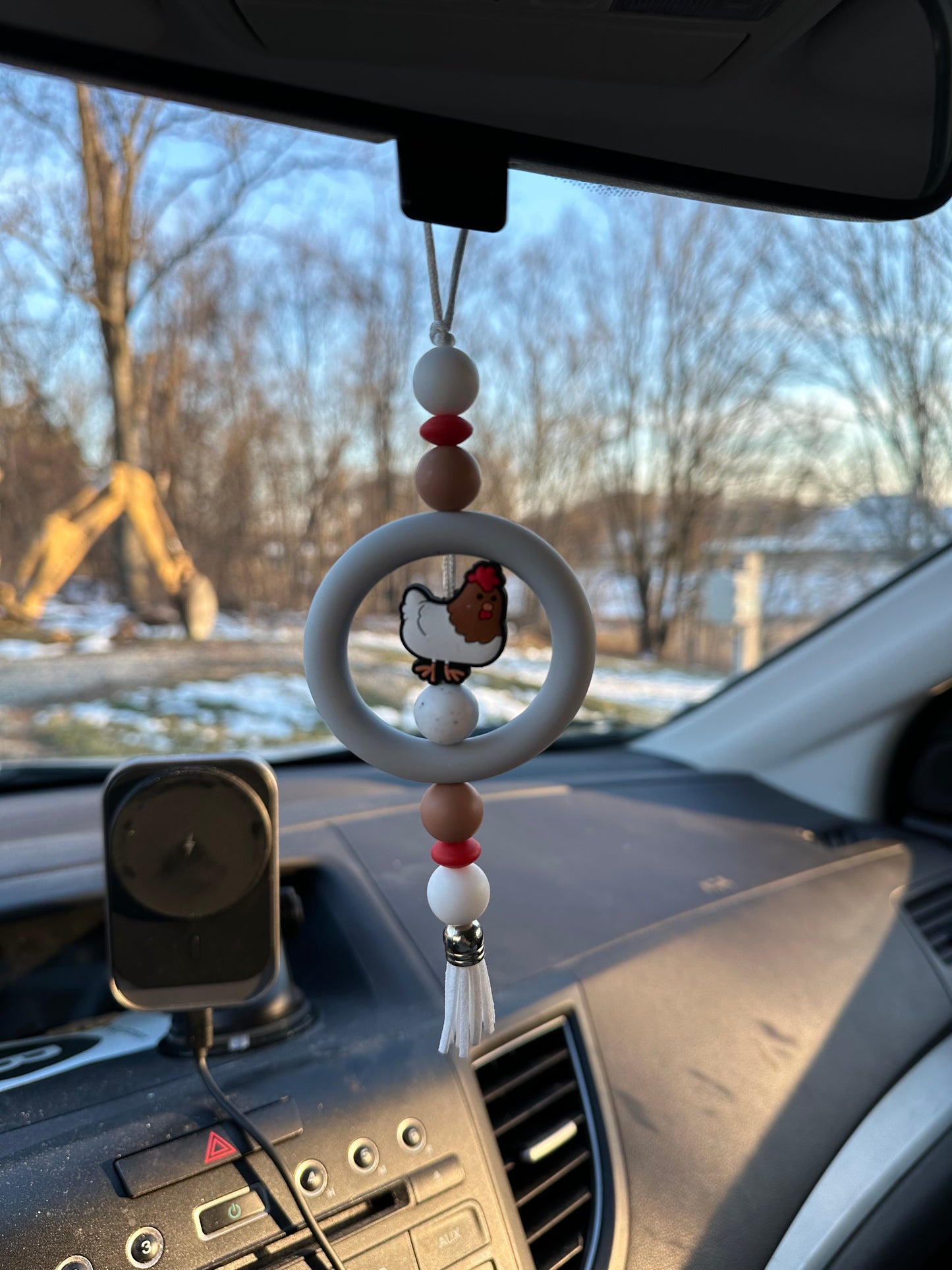 Chicken Grey Ring Silicone Beaded Car Charm