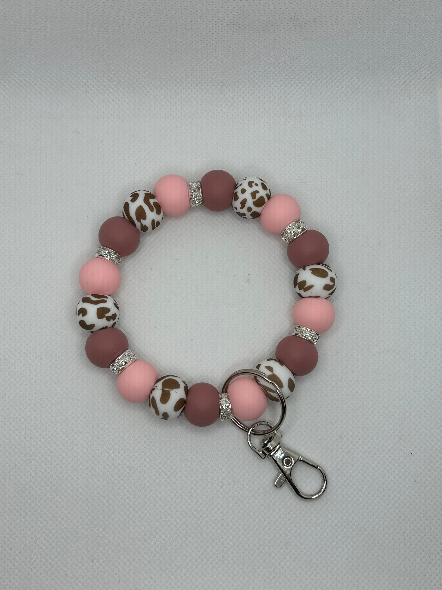 Dusty Rose And Brown Cow Bling Oversized Silicone Bead Wristlet