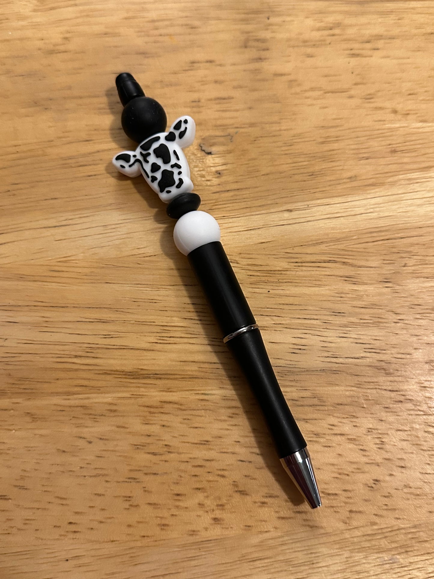 Black And White Cow Black Silicone Beaded Pen