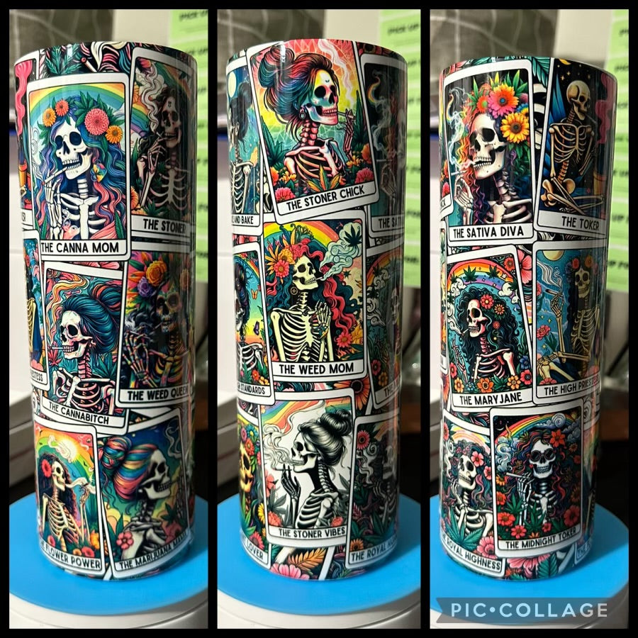 Cannabis 420 Mom Skeleton Tarot Cards 20oz Glossy Sublimation Tumbler