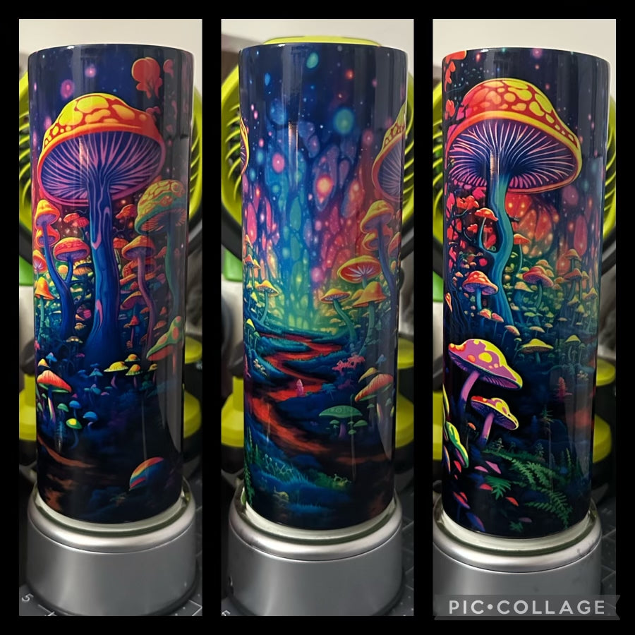 Neon Trippy Mushrooms 20oz Sublimation Tumbler