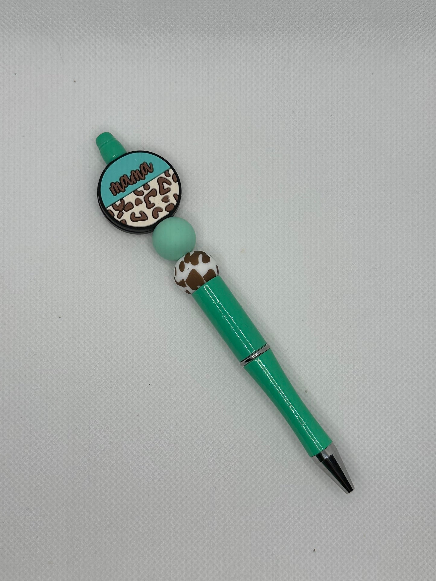 Mama Teal And Brown Cow Teal Glitter Silicone Beaded Pen