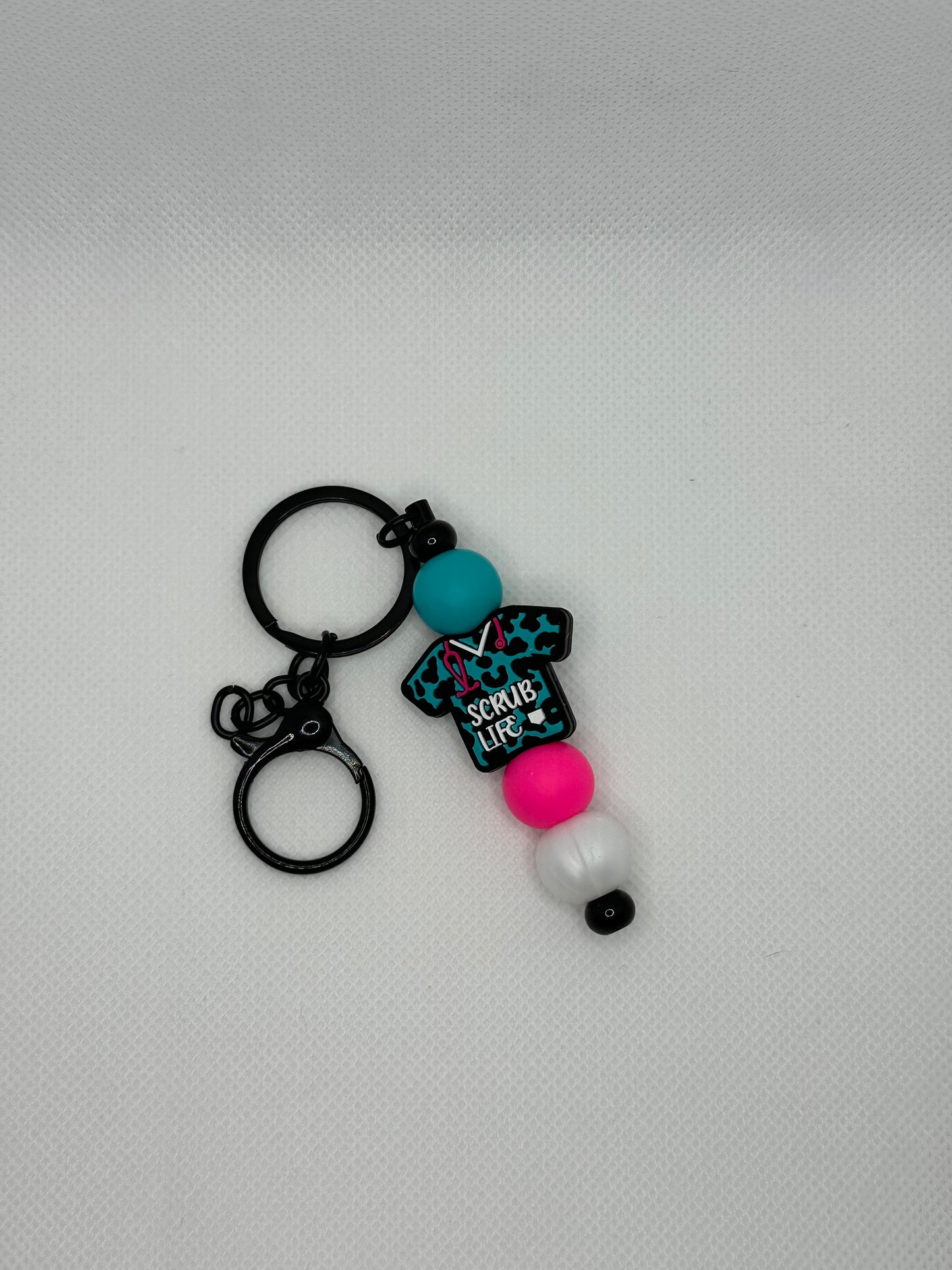 Teal Scrub Life Nurse Silicone Bead Black Metal Keychain
