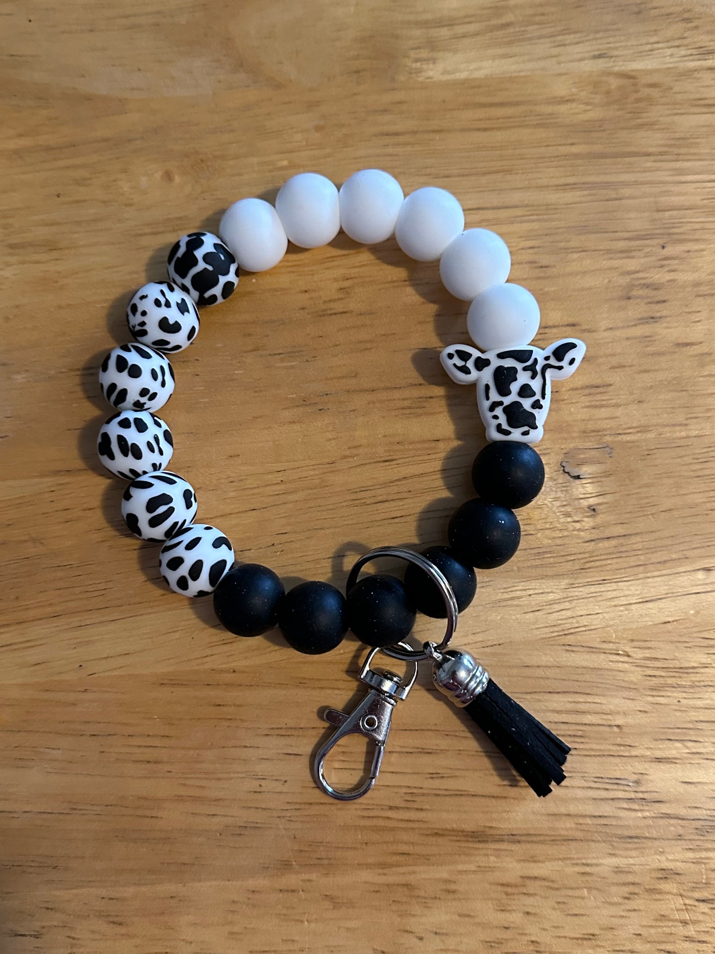 Black And White Cow Oversized Silicone Bead Wristlet