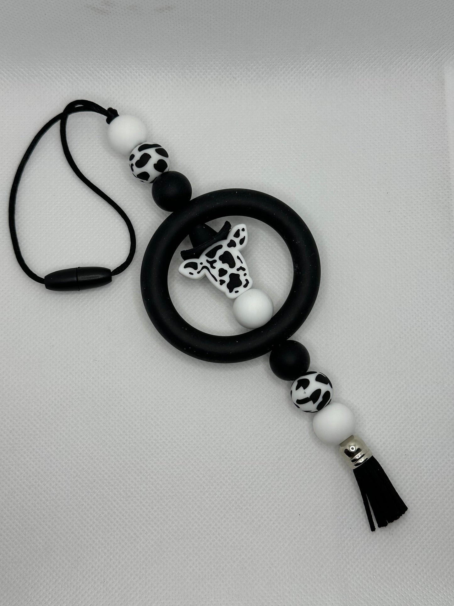 Black Cow Silicone Beaded Car Charm