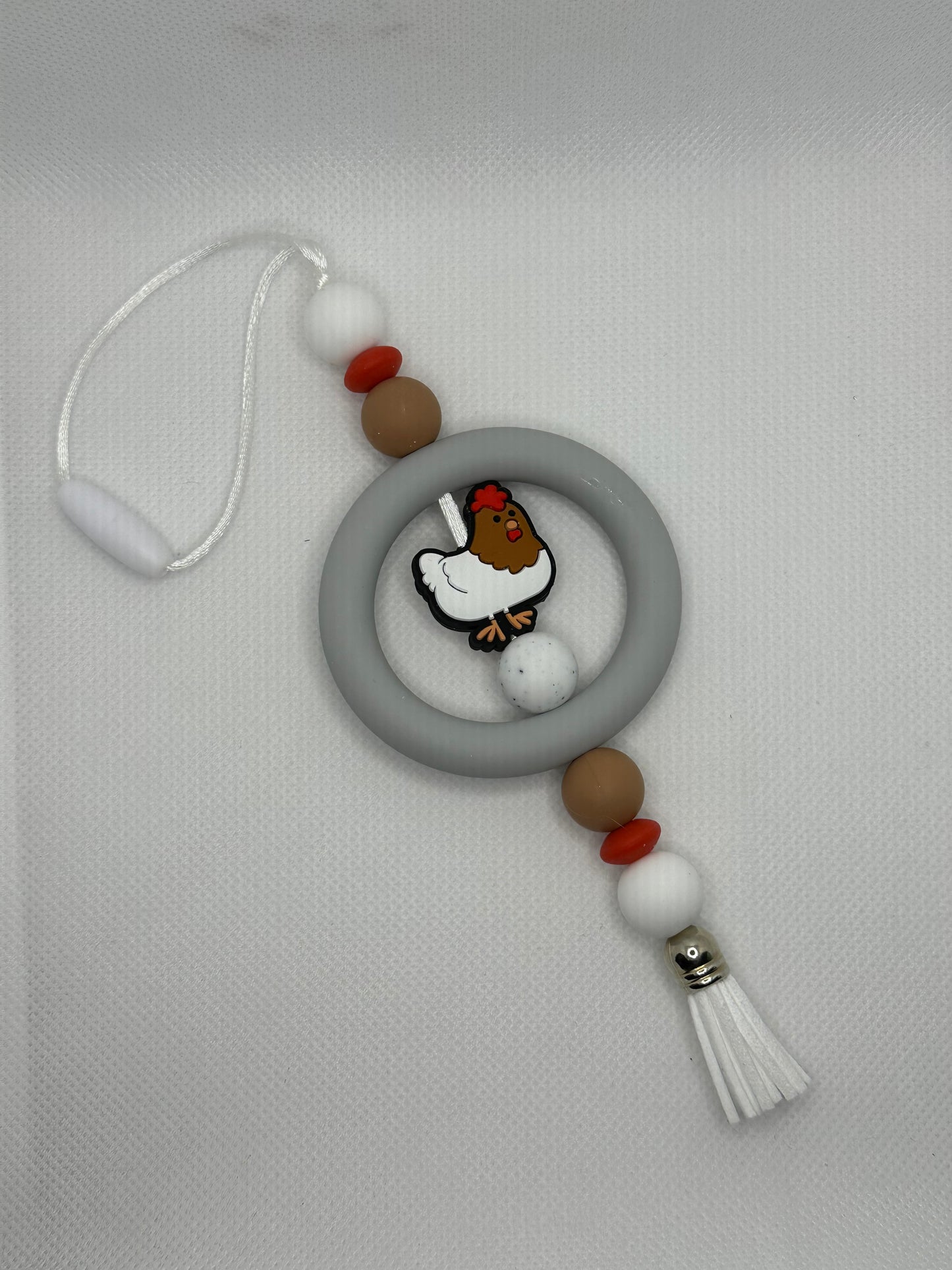 Chicken Grey Ring Silicone Beaded Car Charm