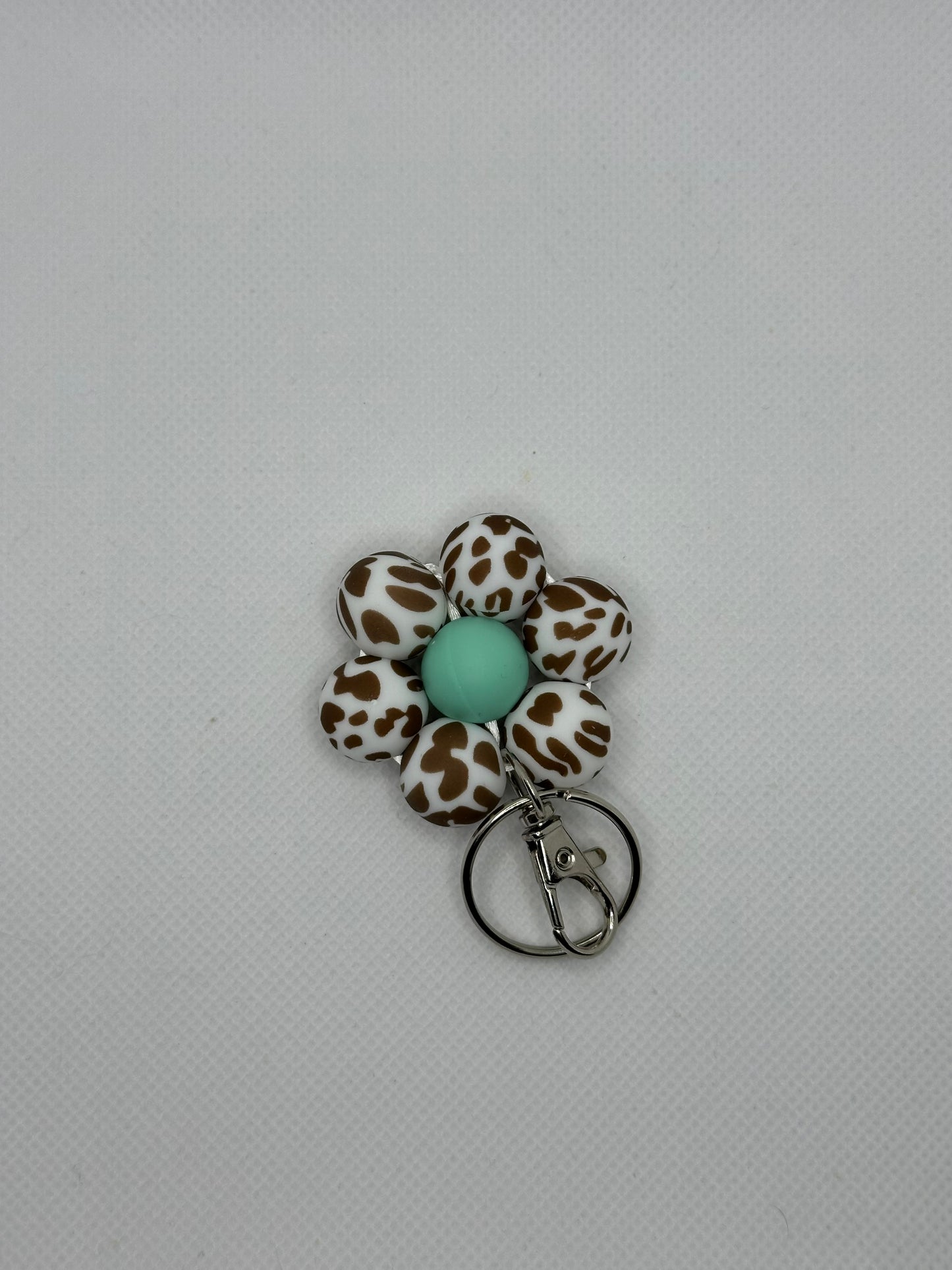 Brown Cow And Mint Flower Keychain