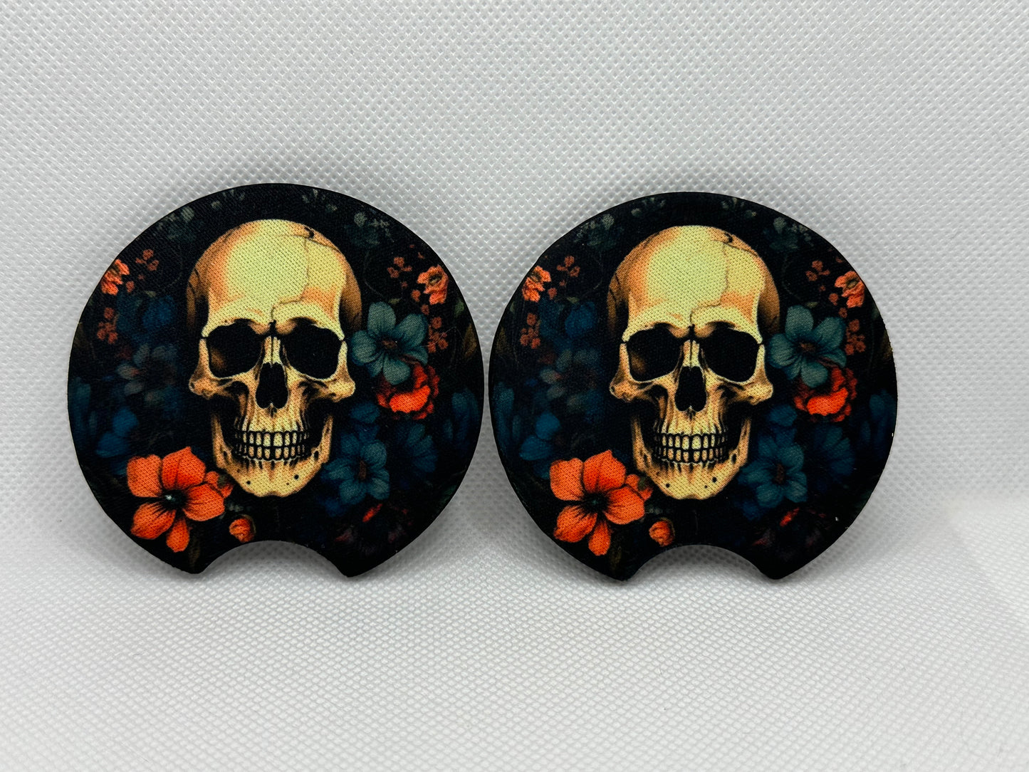 Skull And Dark Flowers Car Coasters
