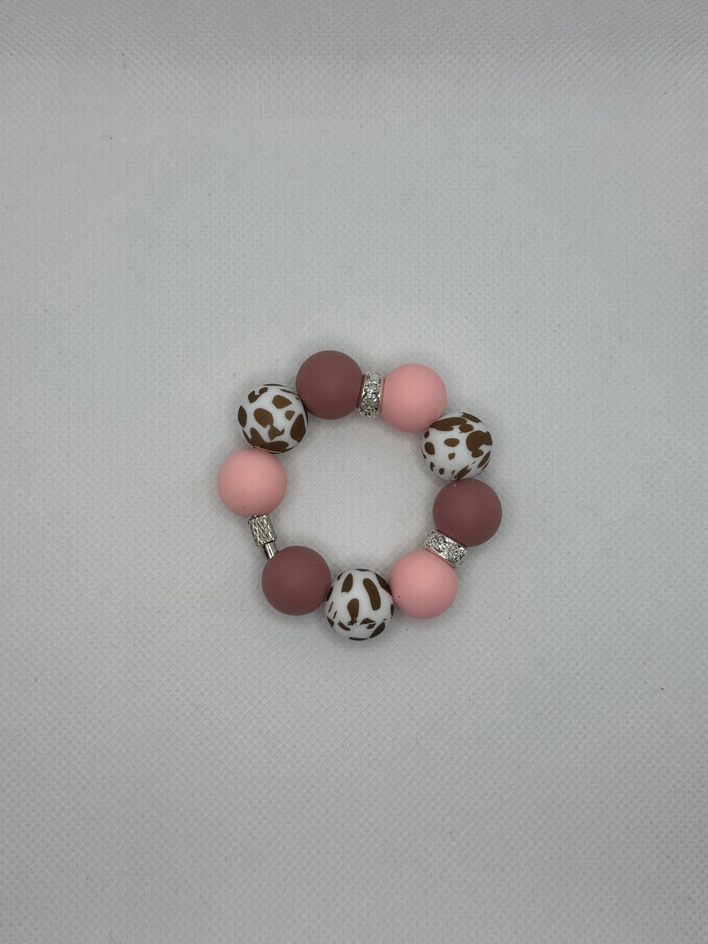 Dusty Rose And Brown Cow Bling Silicone Beaded Cup Charm