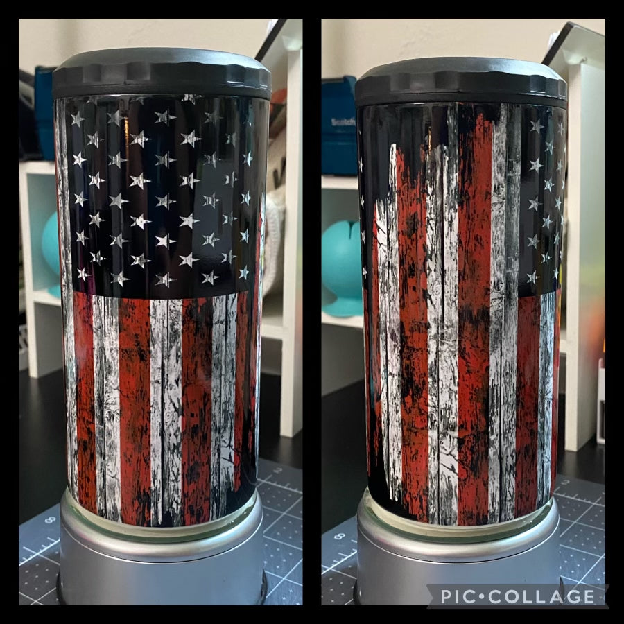 Tattered American Flag 4 in 1 Sublimation Can Koozie