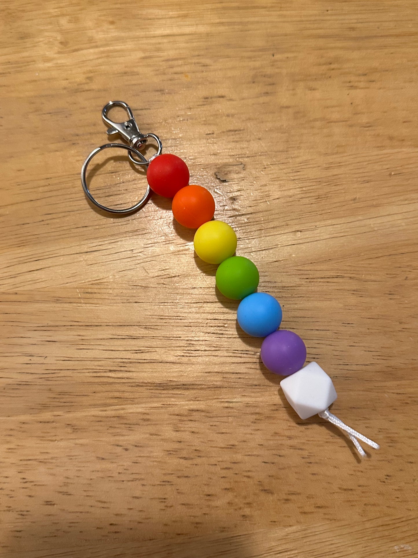 Rainbow And Cloud Small Silicone Bead Keychain