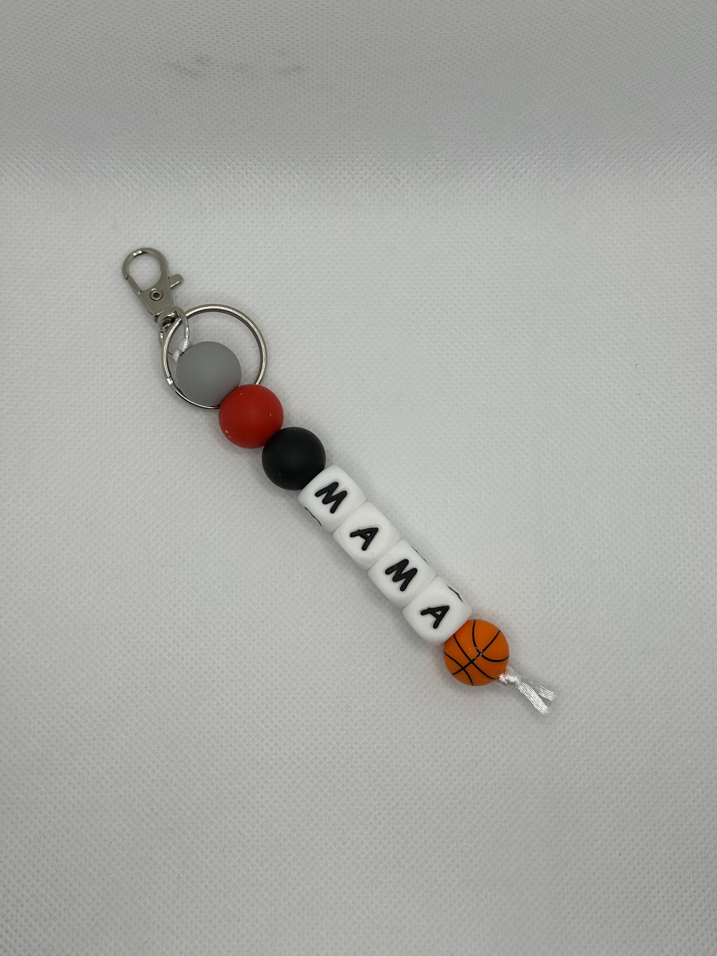Basketball Mama Red Grey And Black Large Silicone Bead Keychain