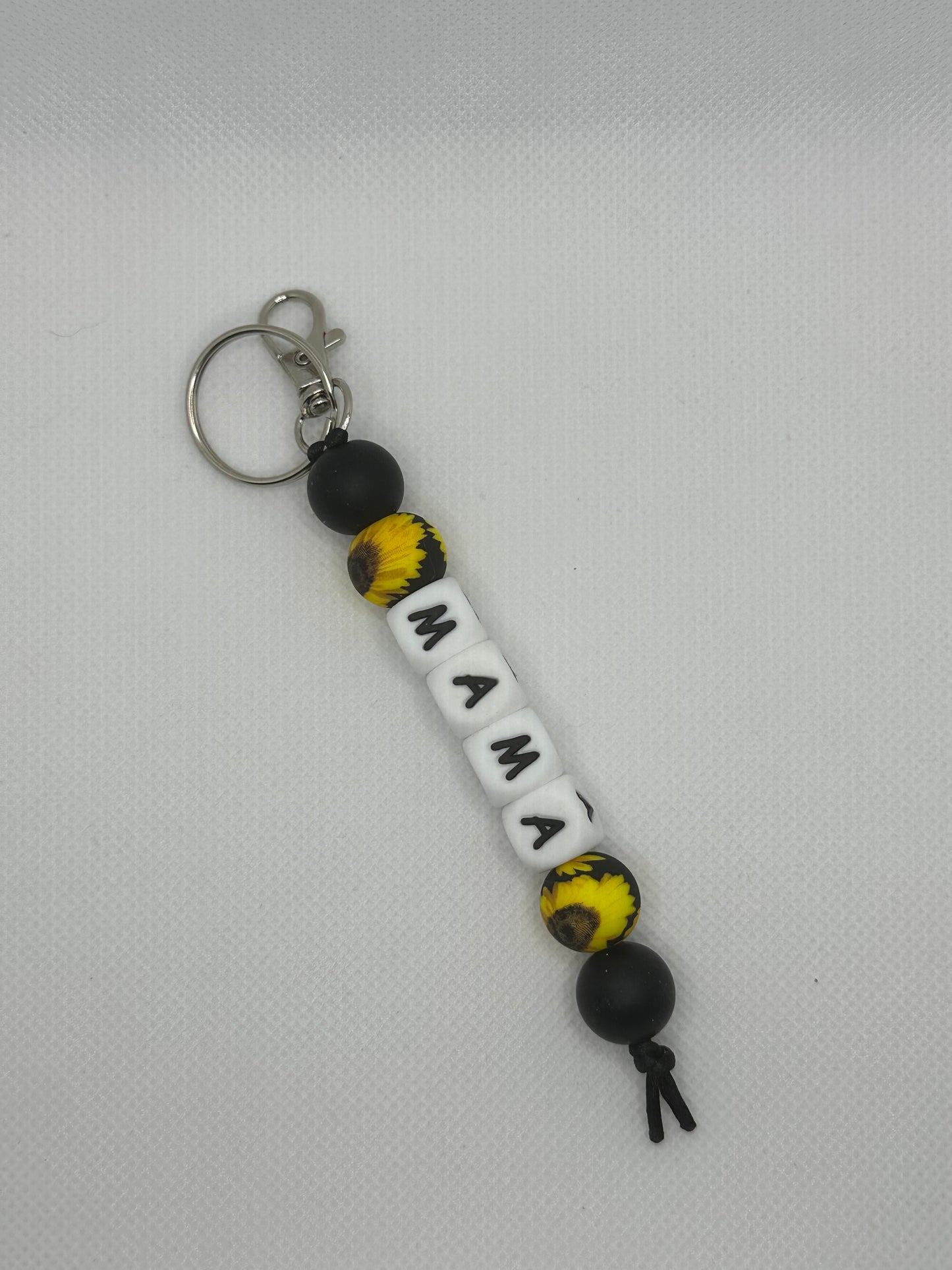 Black Sunflower Mama Large Silicone Bead Keychain