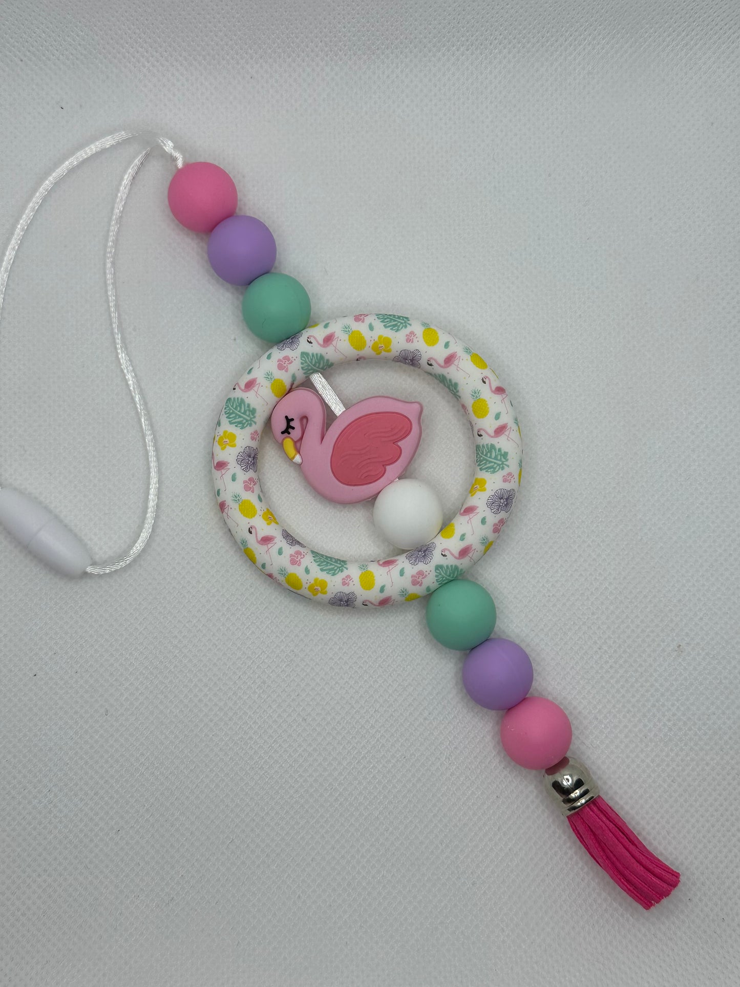 Pink Flamingo Silicone Beaded Car Charm