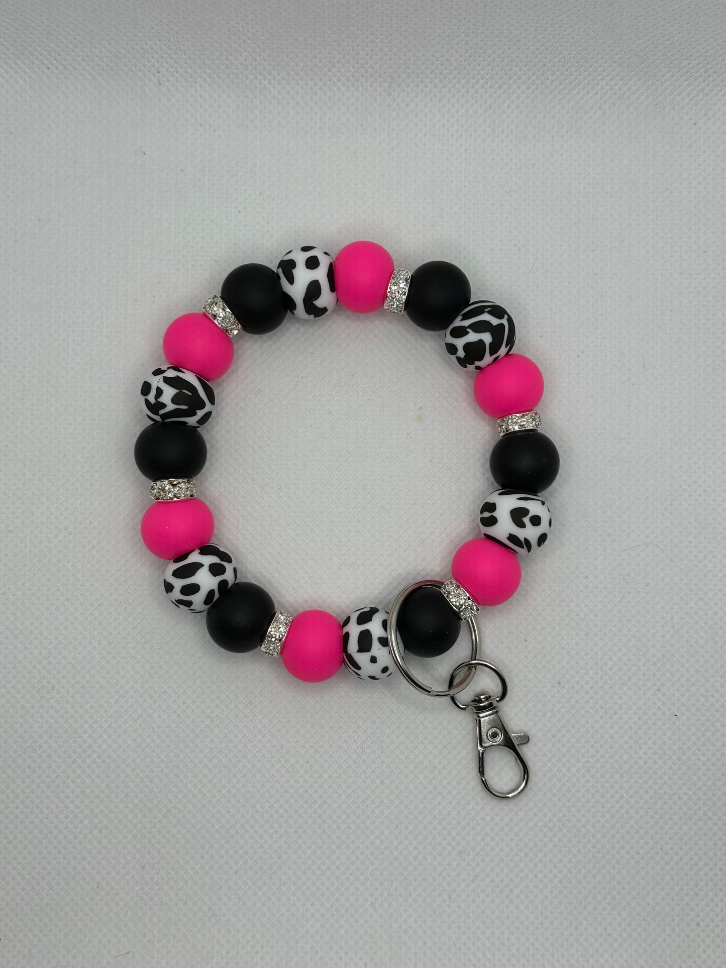 Hot Pink and Black Cow Bling Oversized Silicone Bead Wristlet
