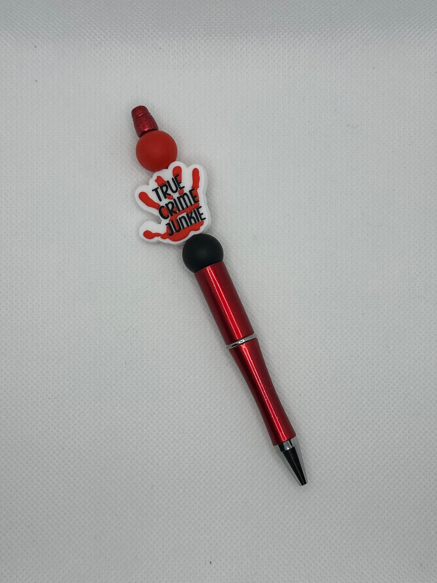 True Crime Junkie Red Silicone Beaded Pen