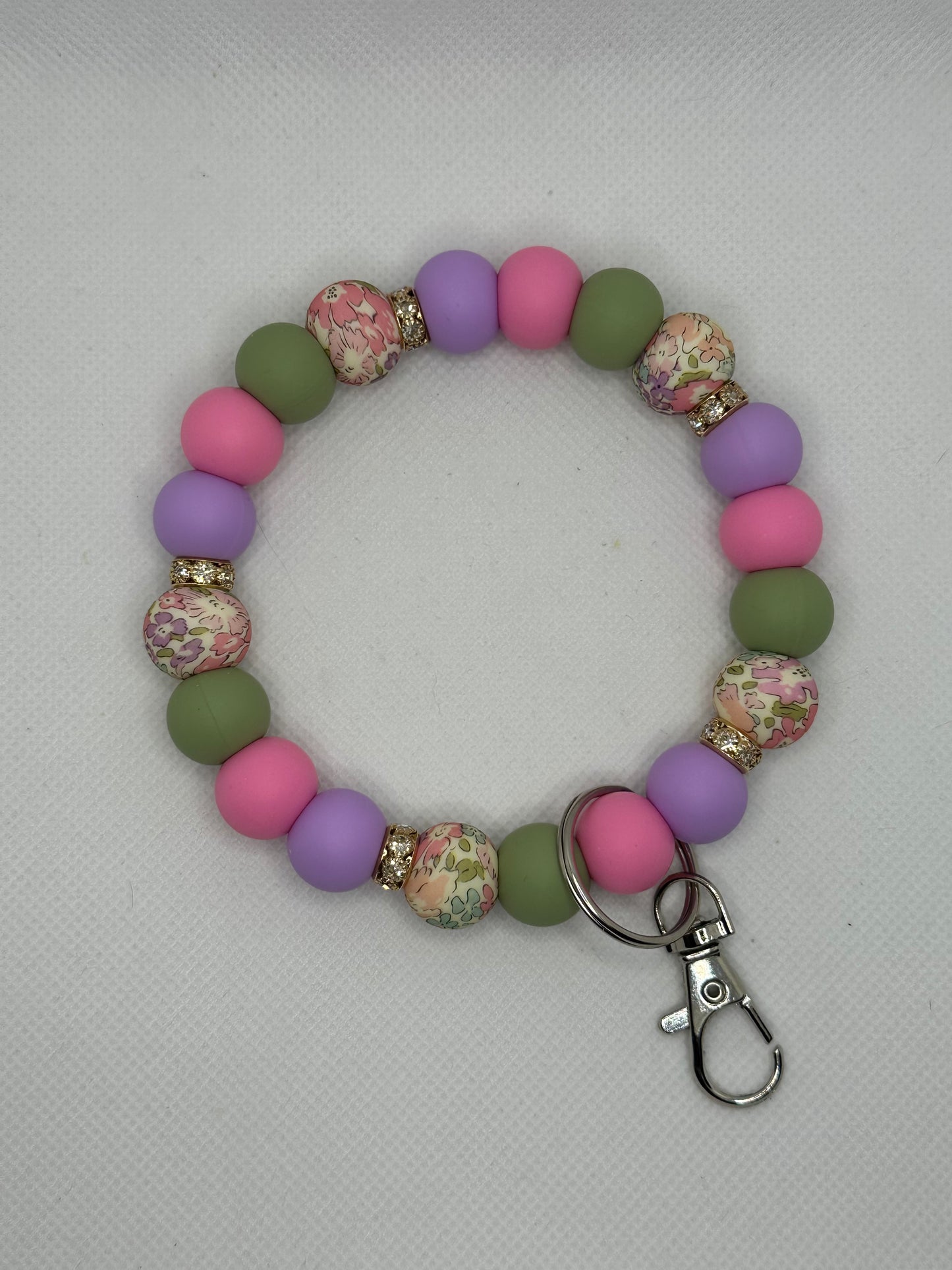 Watercolor Flowers And Sage Bling Oversized Silicone Bead Wristlet