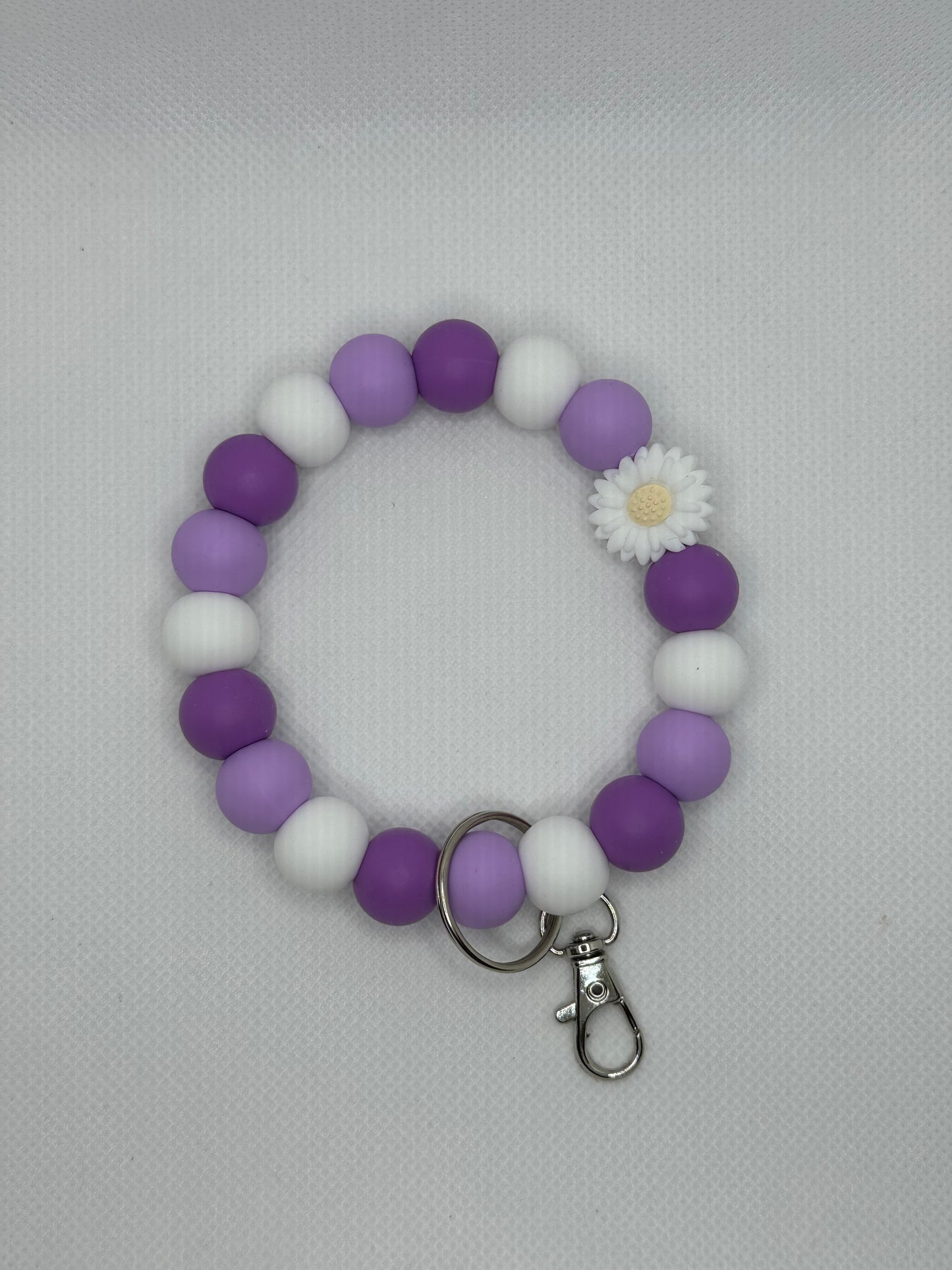 Purple White Daisy Oversized Silicone Bead Wristlet