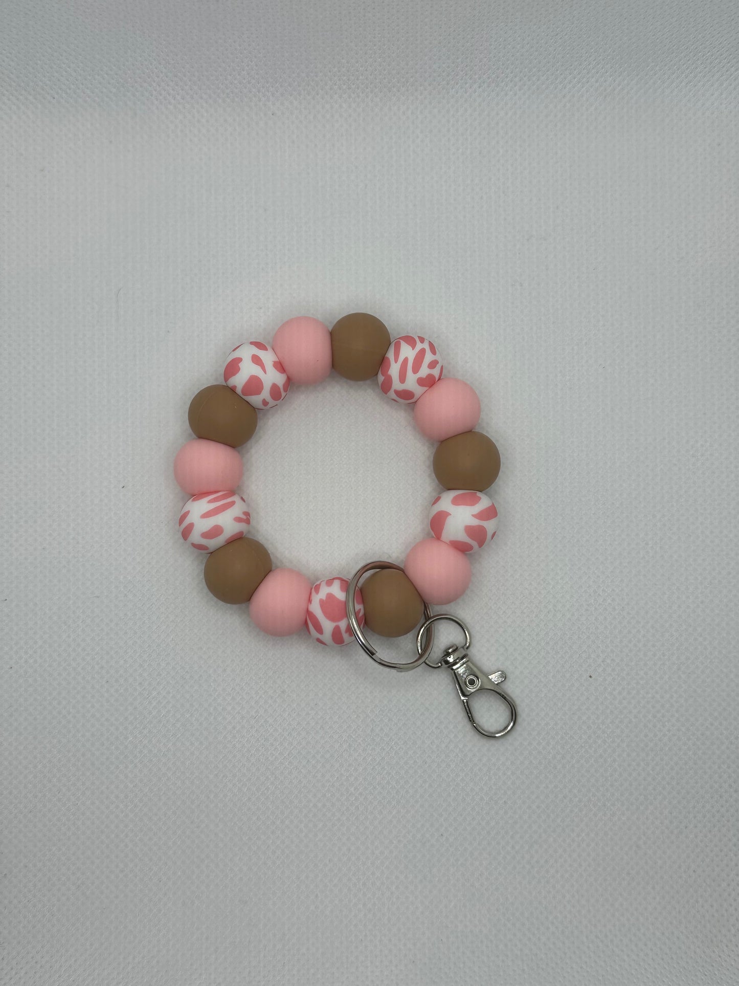 Pink Cow Print Silicone Beaded Mini Wristlet
