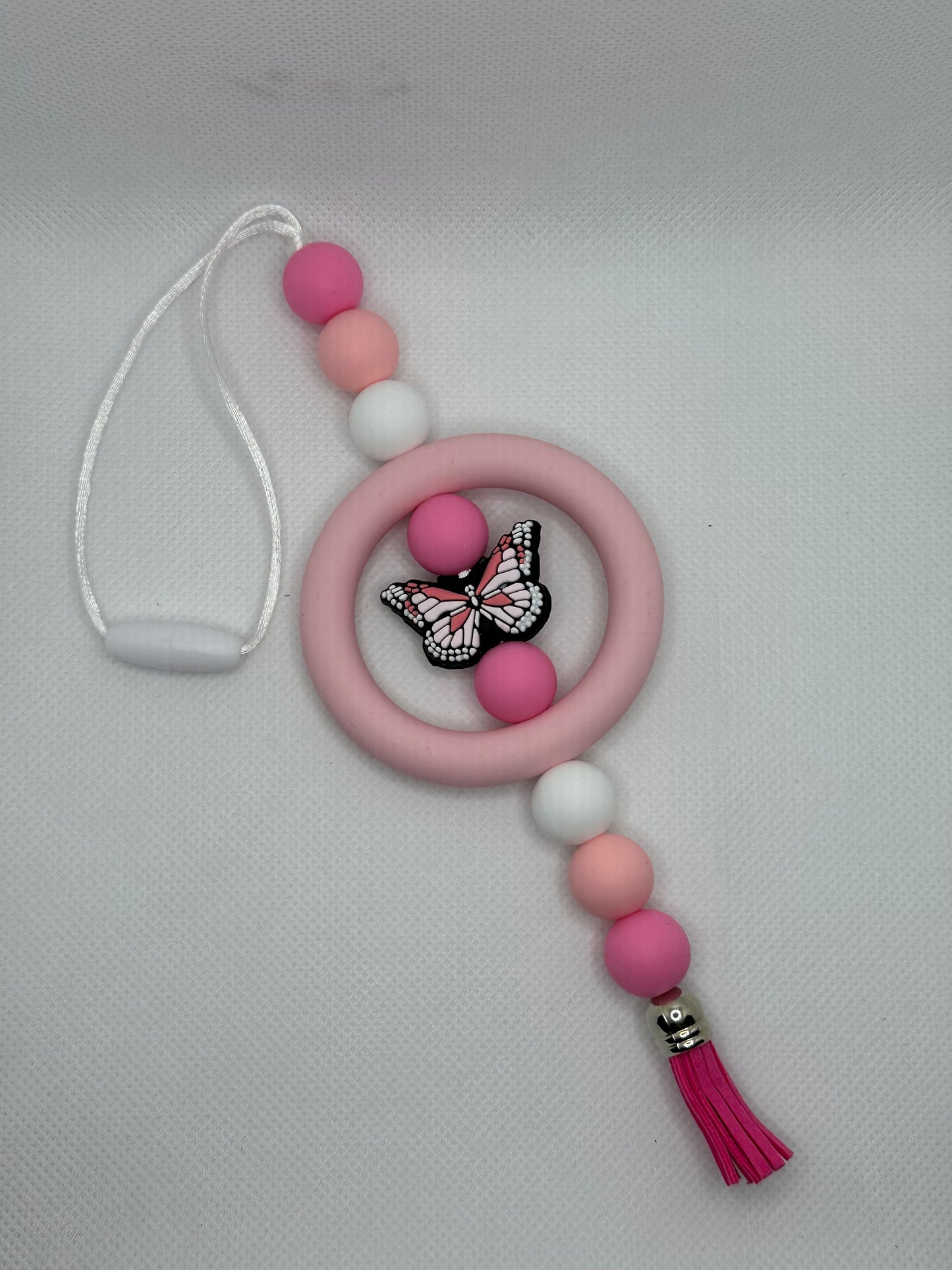 Pink Butterfly Silicone Beaded Car Charm