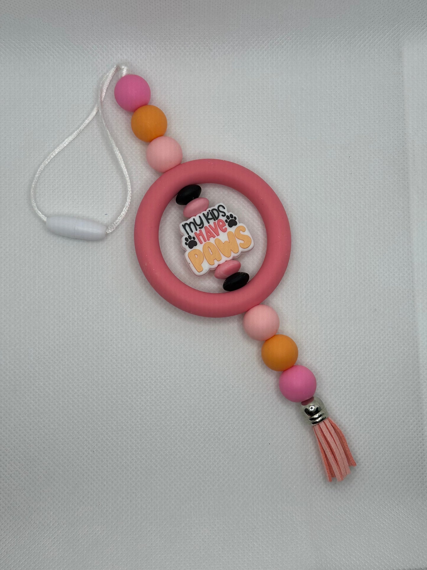 My Kids Have Paws Pink Ring Silicone Beaded Car Charm