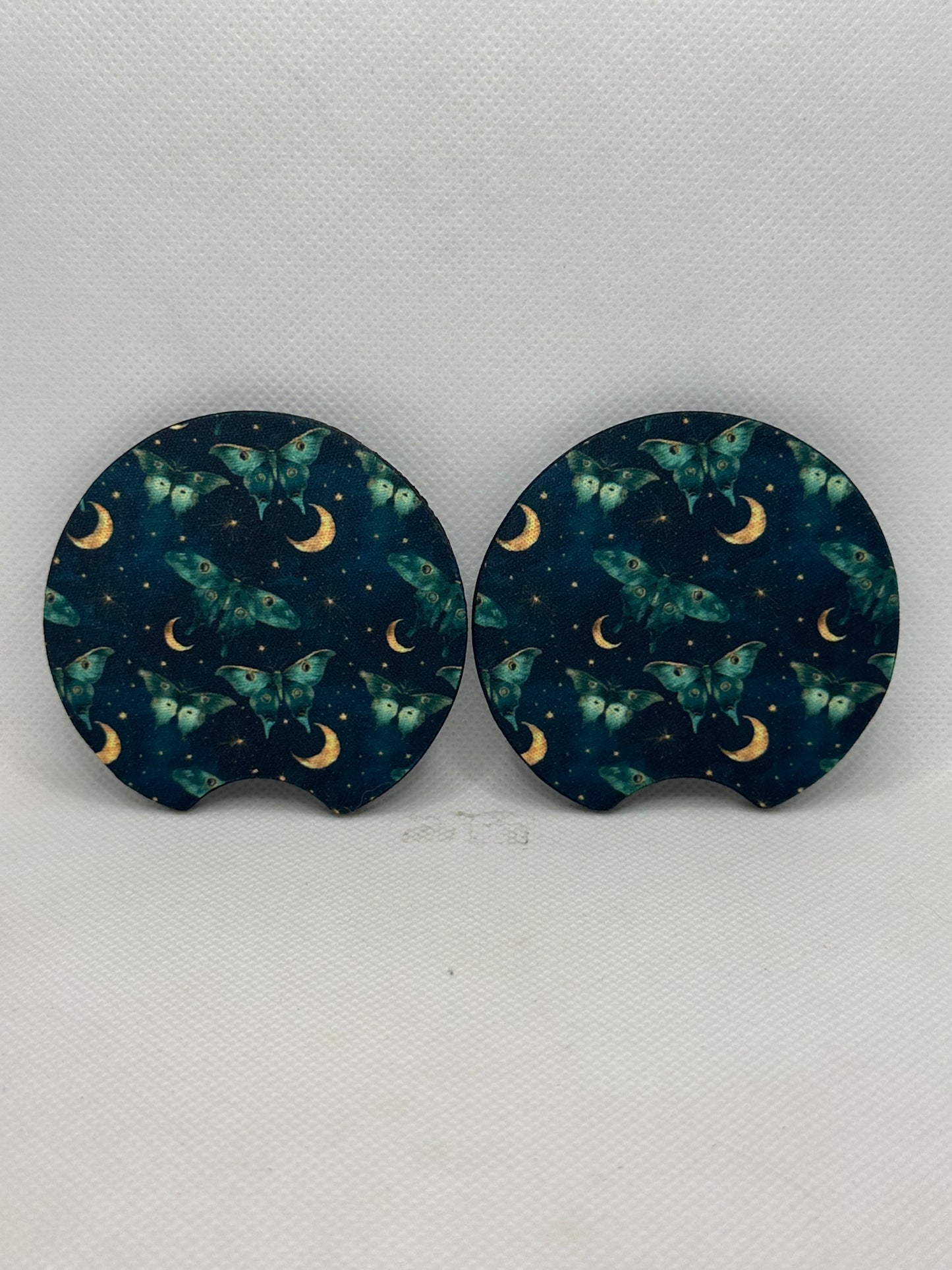 Celestial Lunar Moth Car Coasters